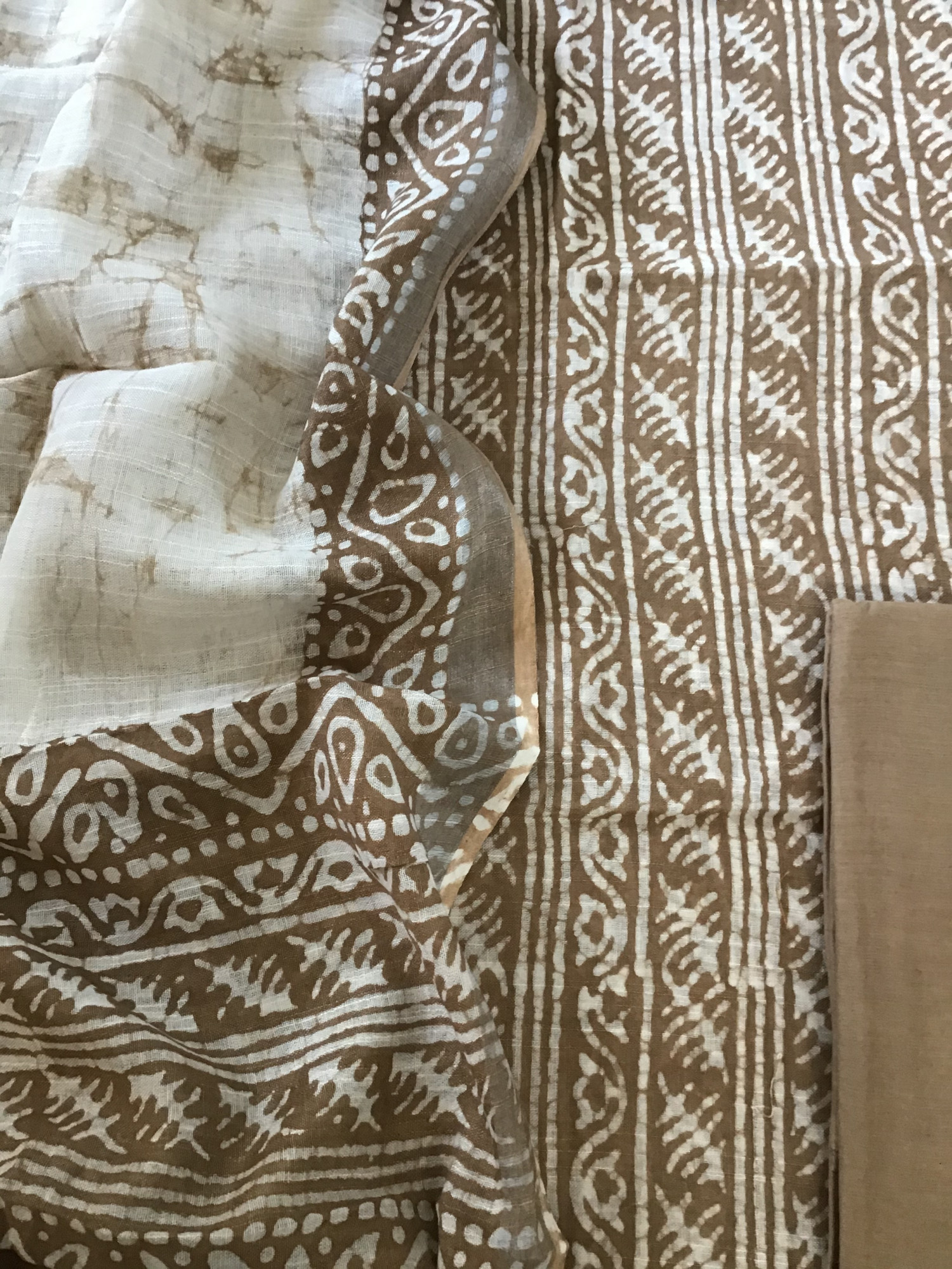 Pure Linen Jute Cotton Silk Printed Suit - Brown