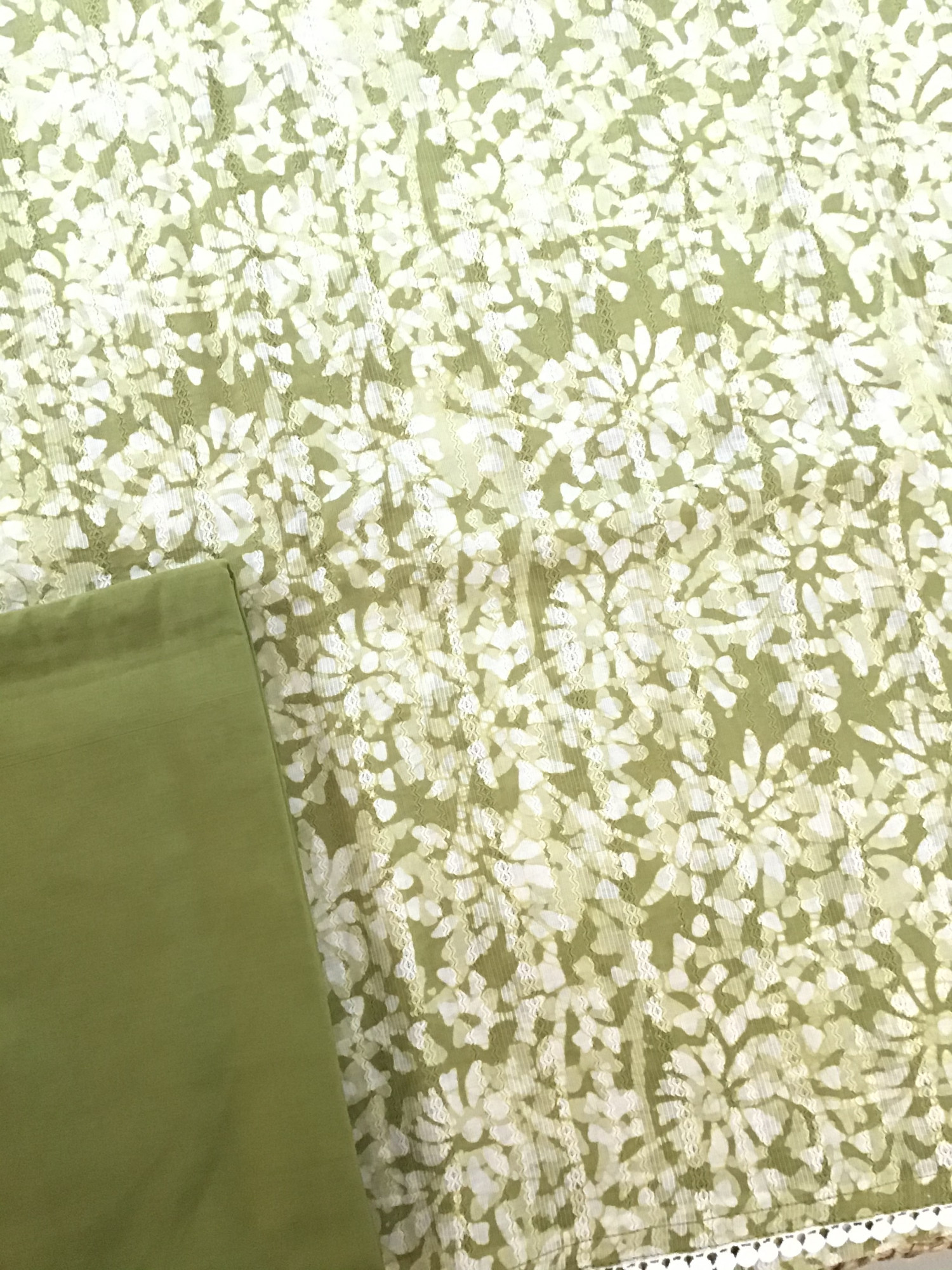 Pure Cotton Printed Embroidered Suit - Green