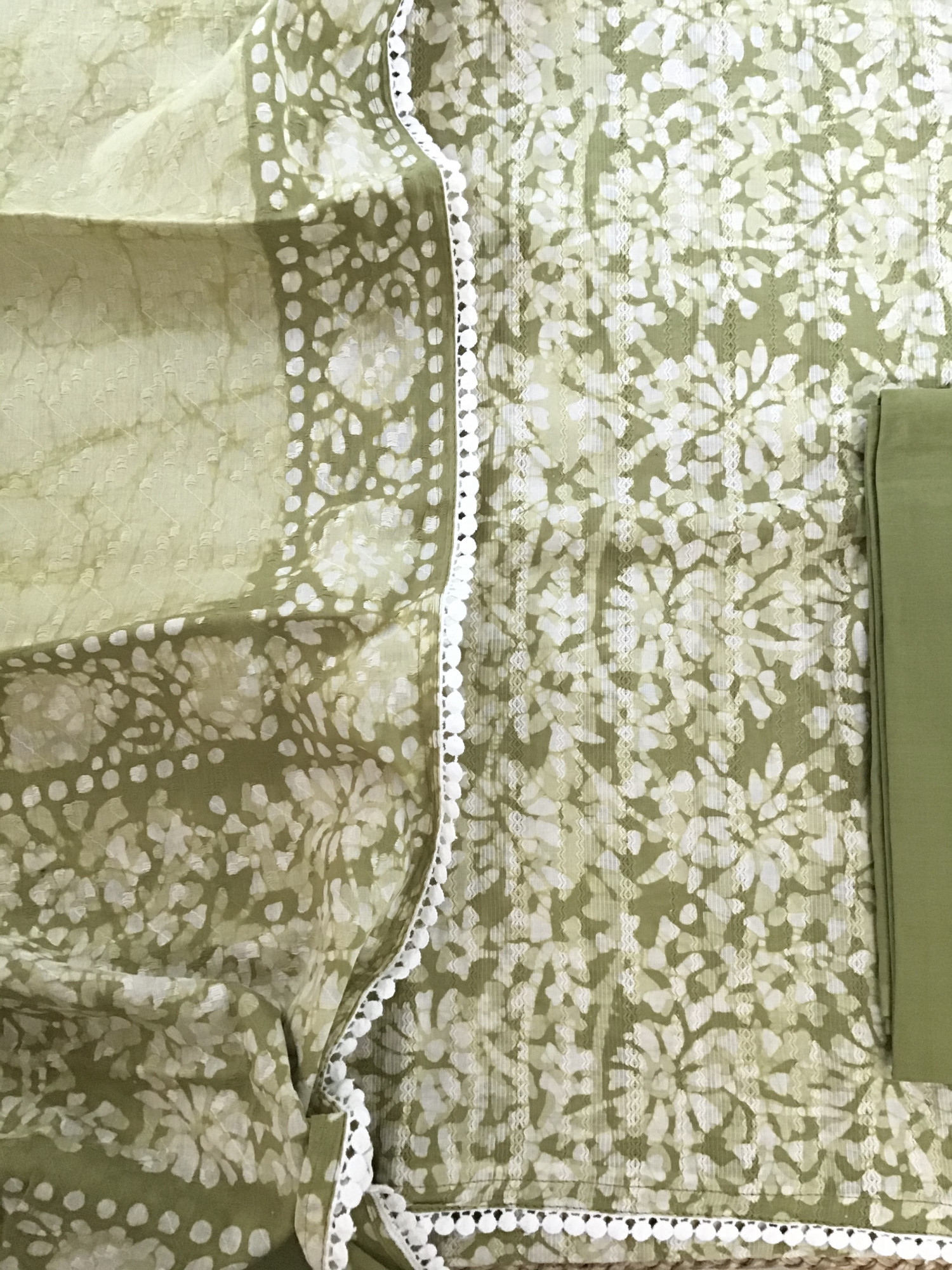 Pure Cotton Printed Embroidered Suit - Green