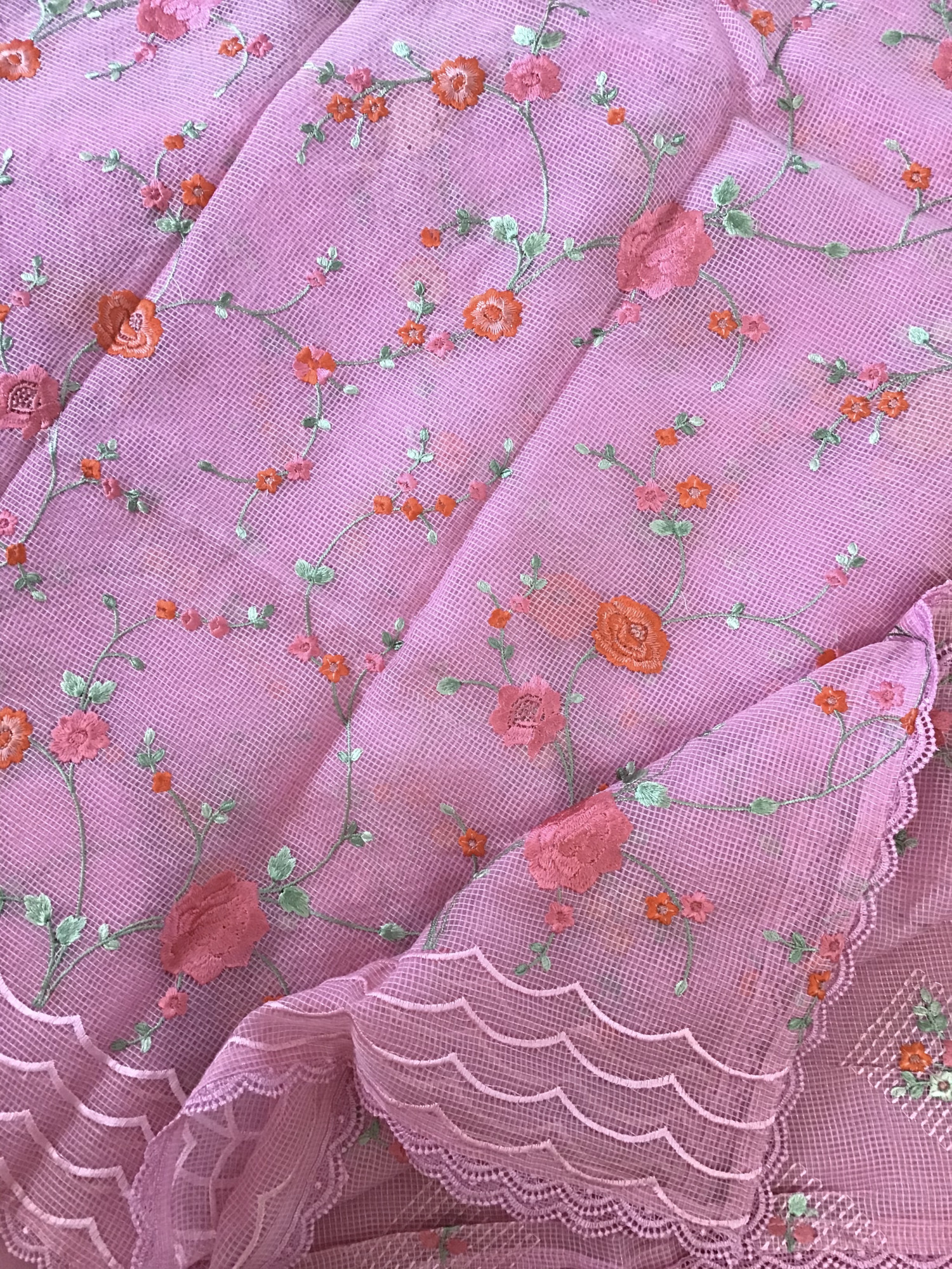 Soft Kota Silk Embroidered Suit - Pink