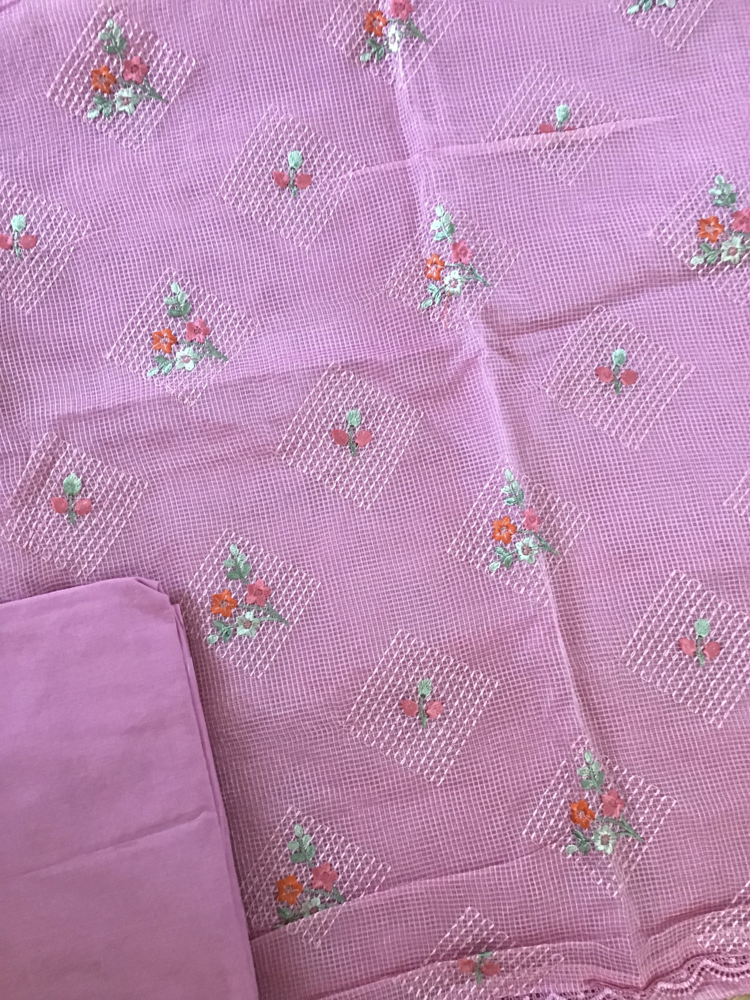 Soft Kota Silk Embroidered Suit - Pink