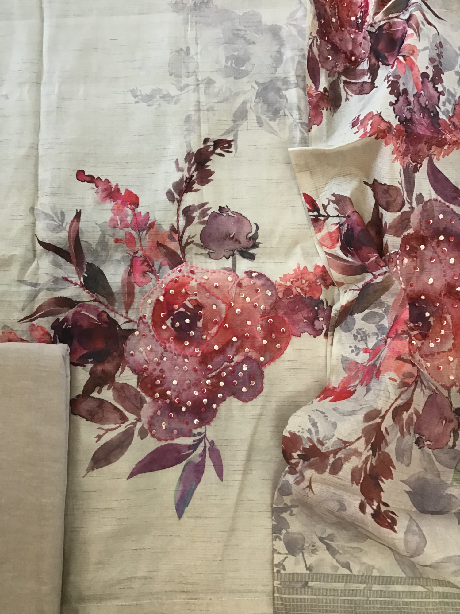 Soft Art Silk Printed Embroidered Suit - Offwhite