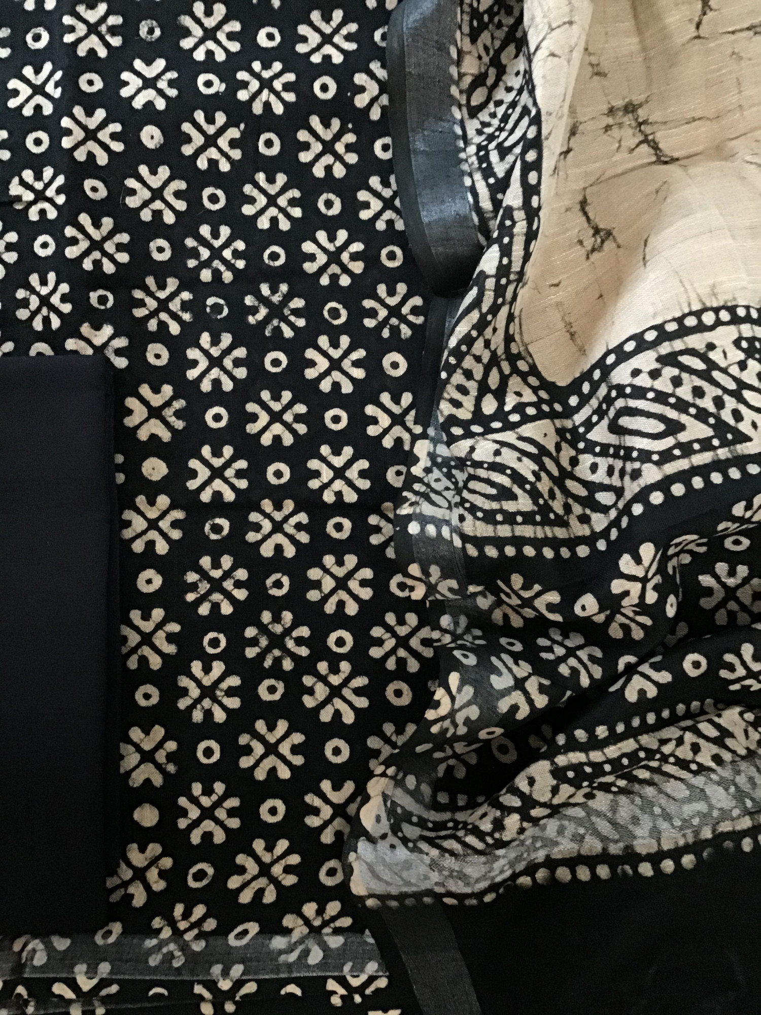 Pure Linen Jute Cotton Silk Printed Suit - Black