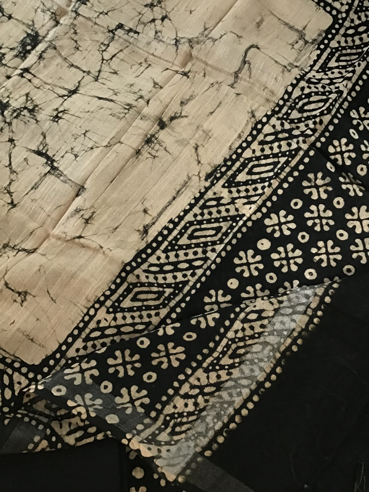 Pure Linen Jute Cotton Silk Printed Suit - Black