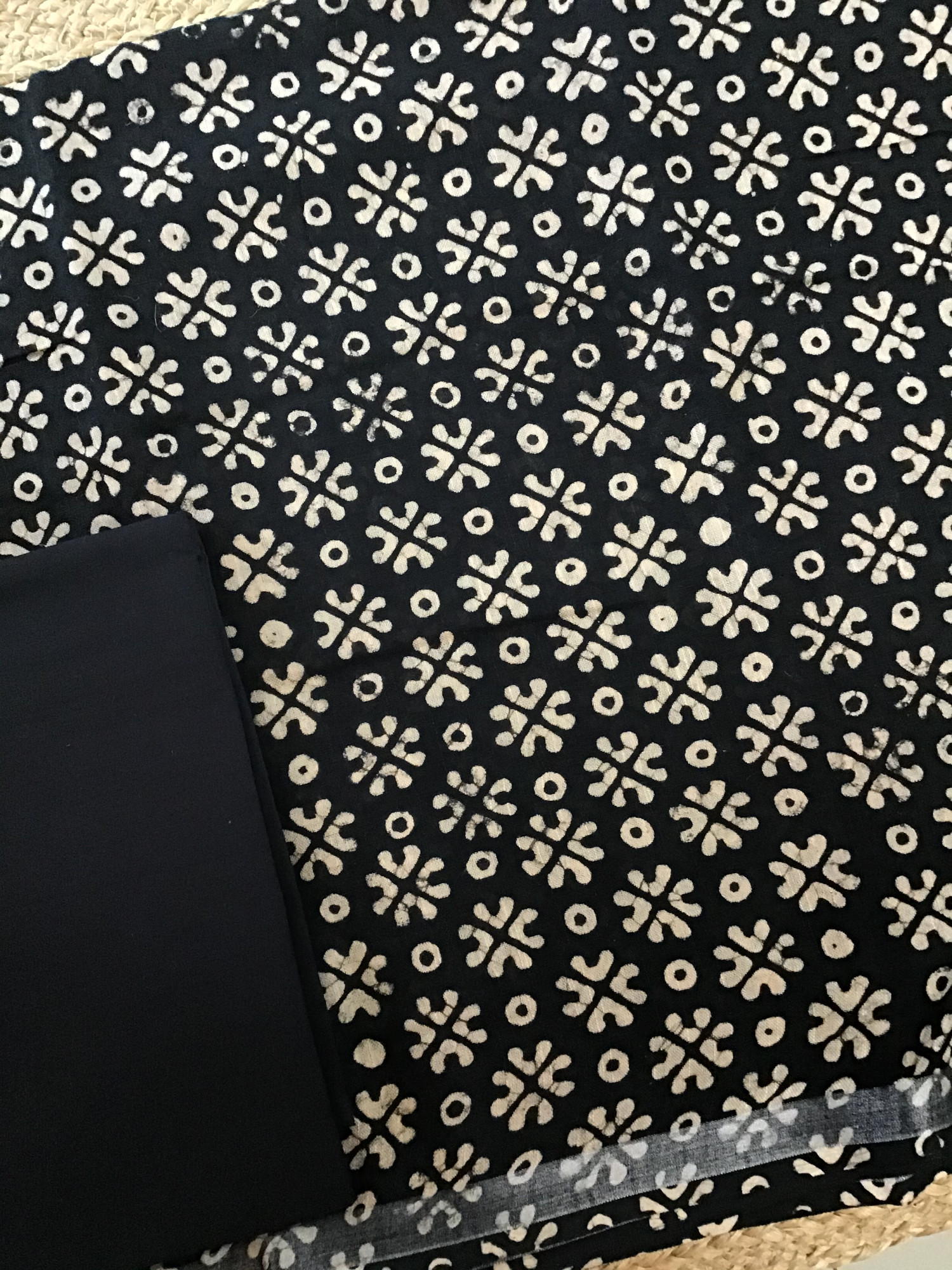 Pure Linen Jute Cotton Silk Printed Suit - Black