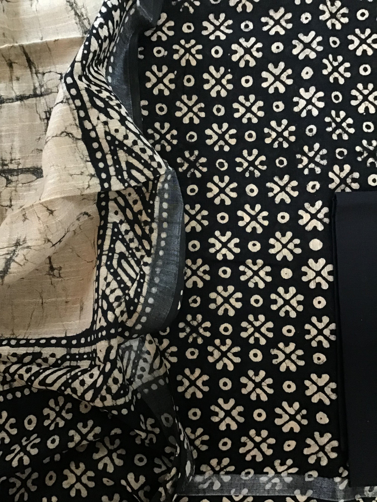 Pure Linen Jute Cotton Silk Printed Suit - Black