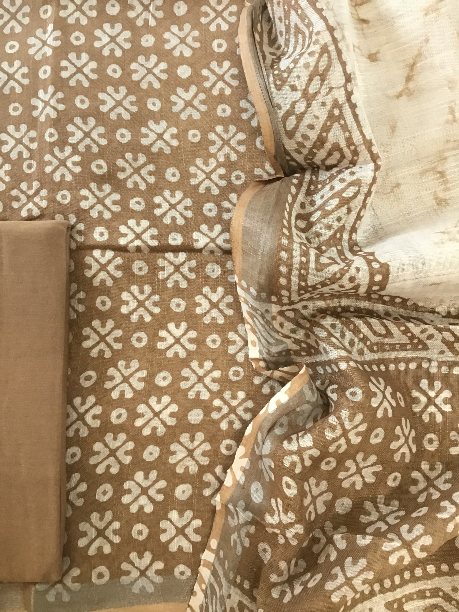 Pure Linen Jute Cotton Silk Printed Suit - Brown