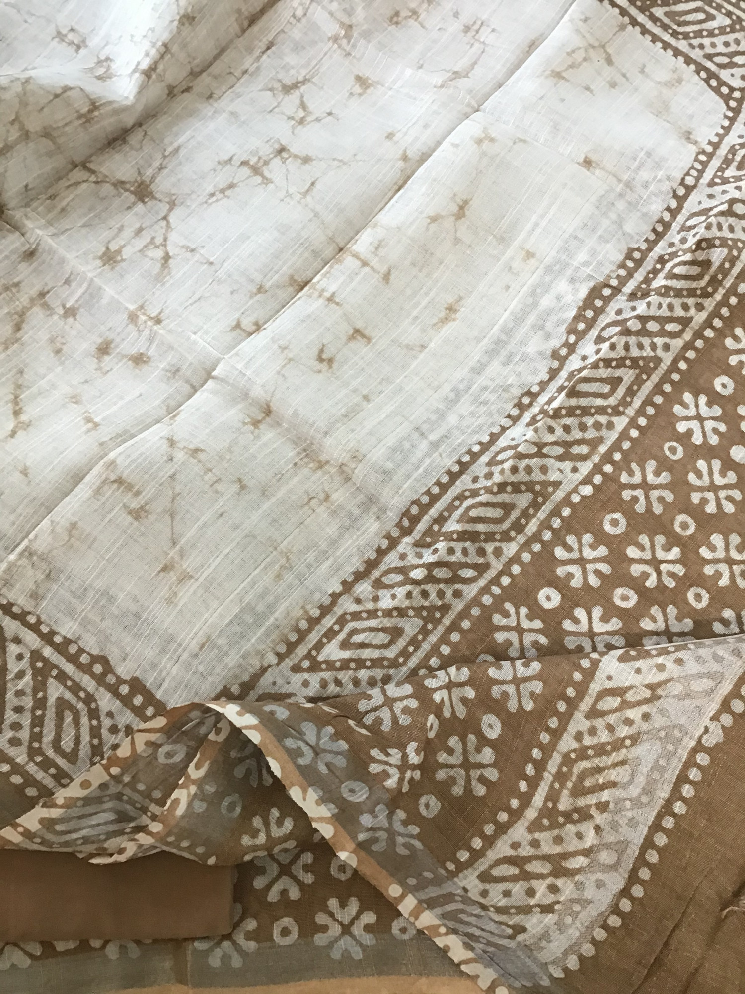 Pure Linen Jute Cotton Silk Printed Suit - Brown