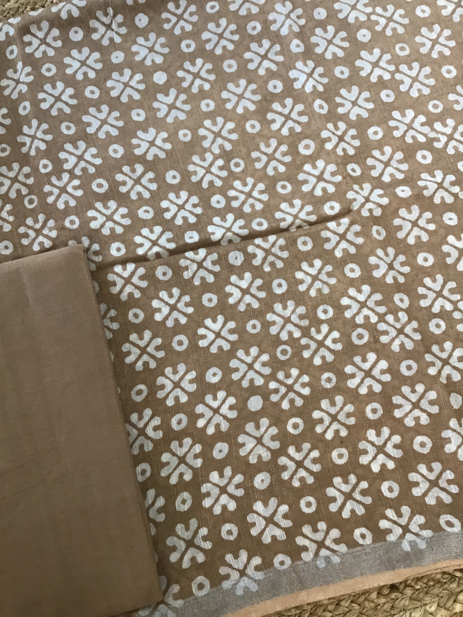 Pure Linen Jute Cotton Silk Printed Suit - Brown