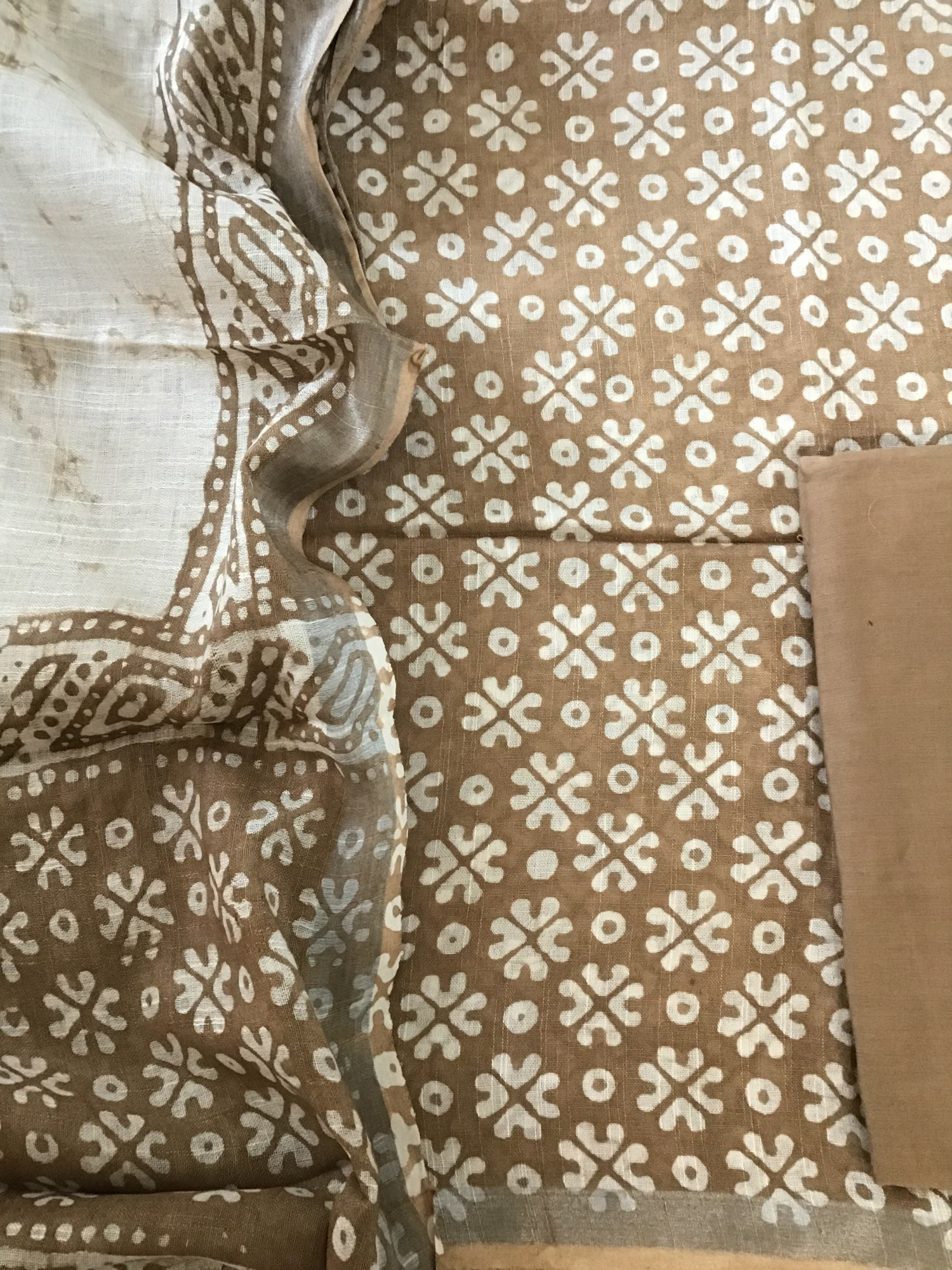 Pure Linen Jute Cotton Silk Printed Suit - Brown