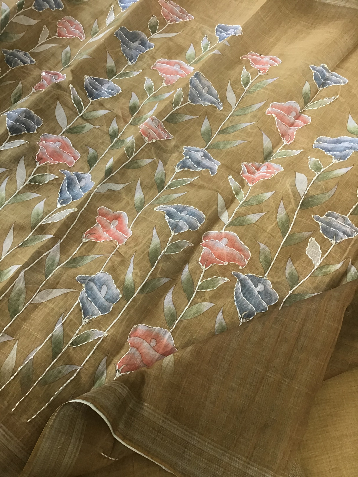 Soft Semi Linen Jute Cotton Embroidered Suit - Yellow