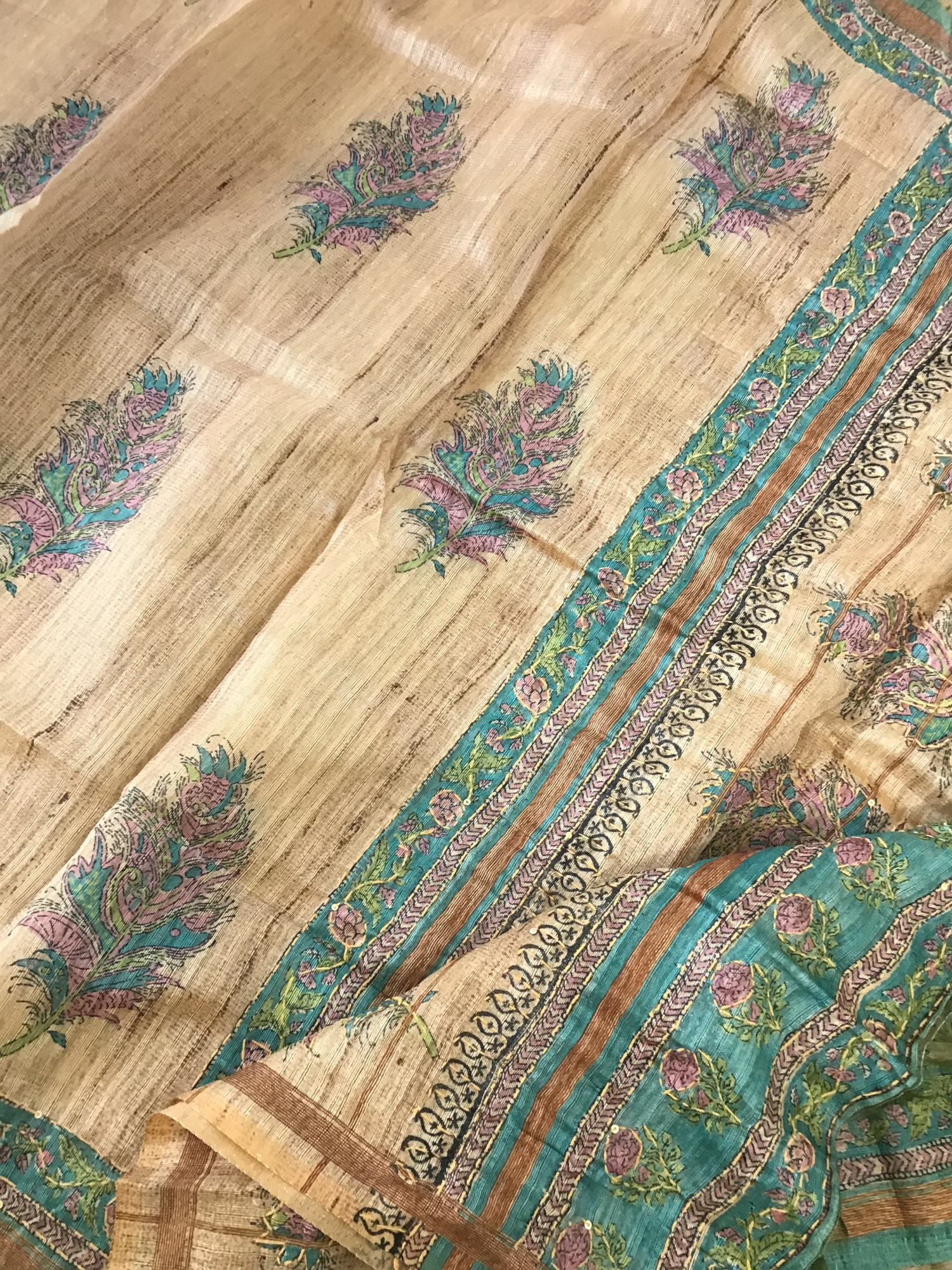 Soft Semi Raw Silk Printed Embroidered Suit - Green