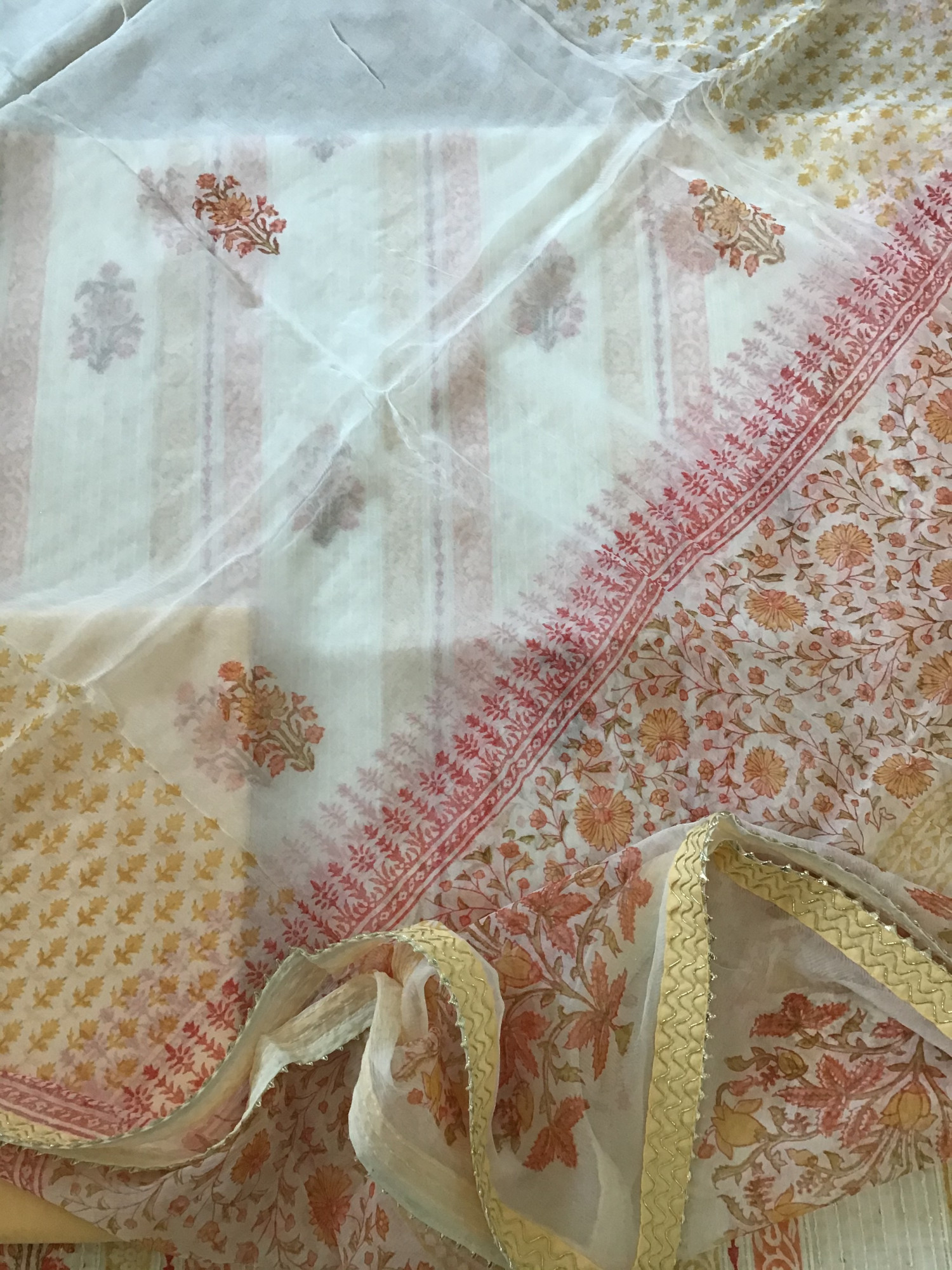 Pure Fine Cotton Printed Embroidered Suit - WhiteYellow