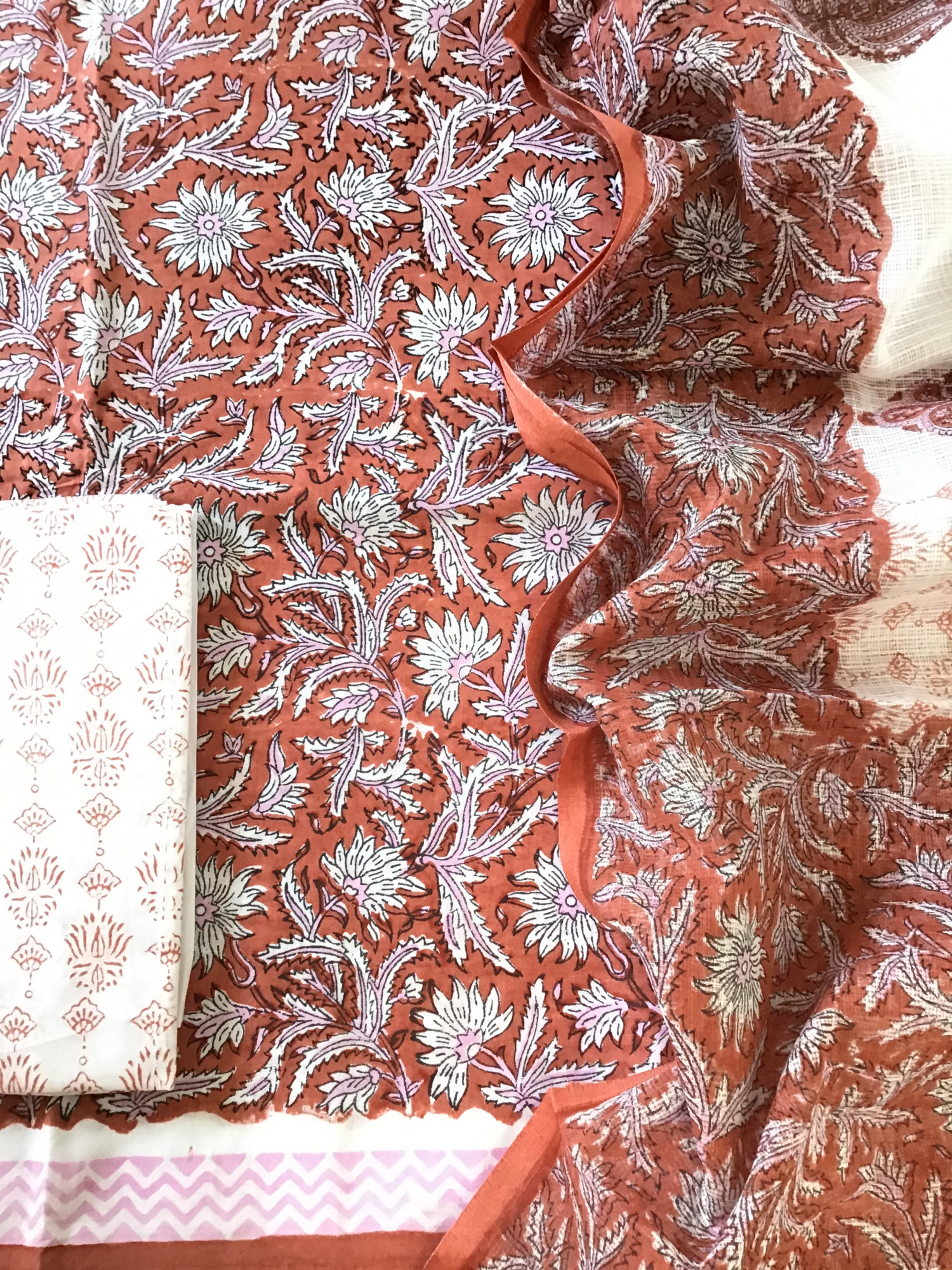 Pure Cotton Printed Suit - Orange