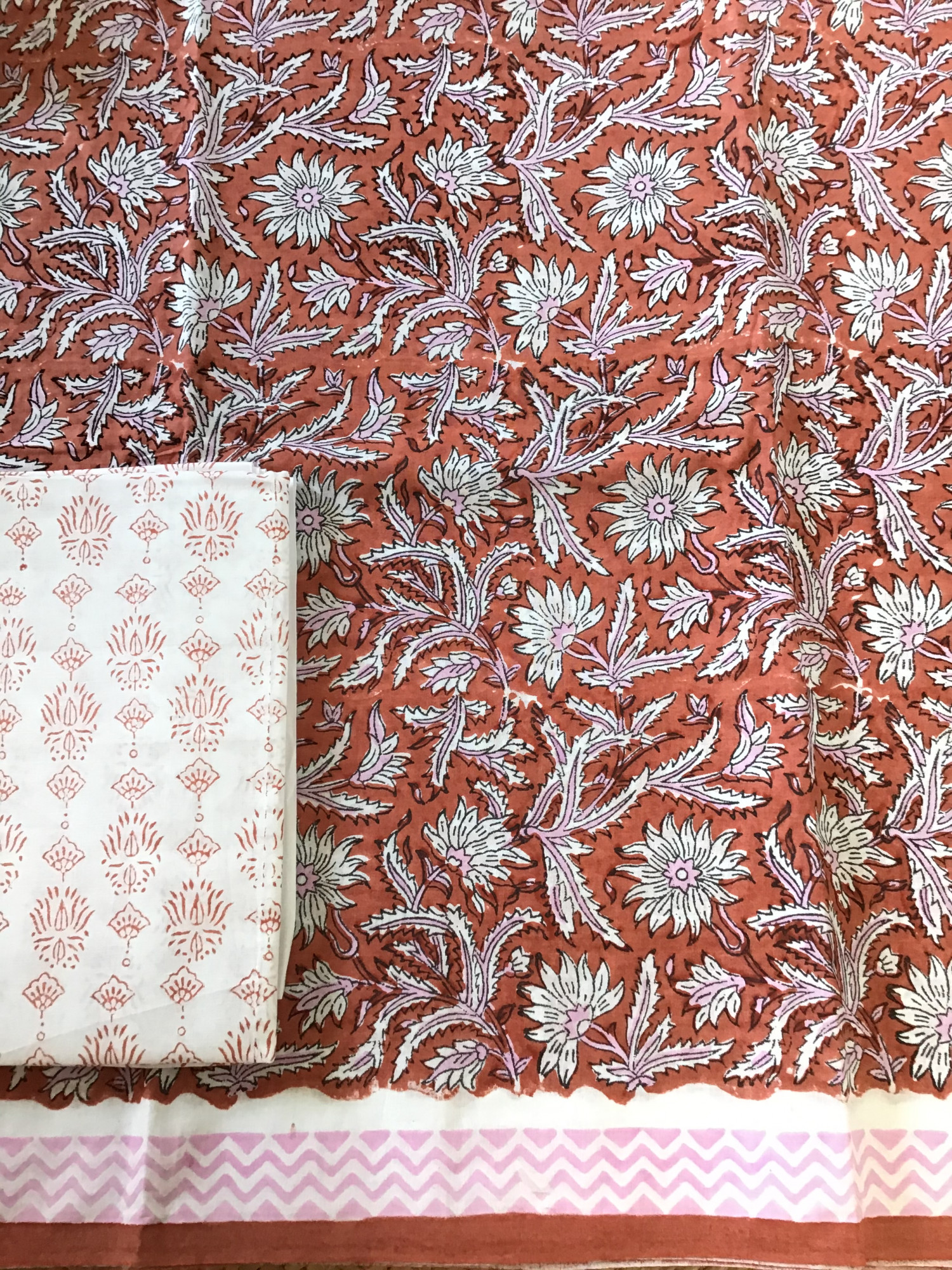 Pure Cotton Printed Suit - Orange