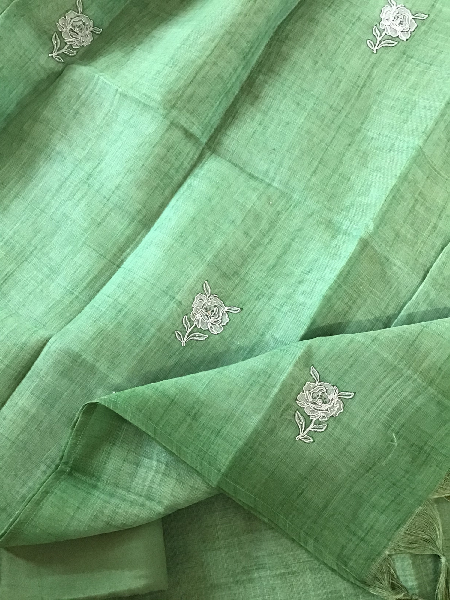 Soft Slub Tissue Cotton Embroidered Suit - Green