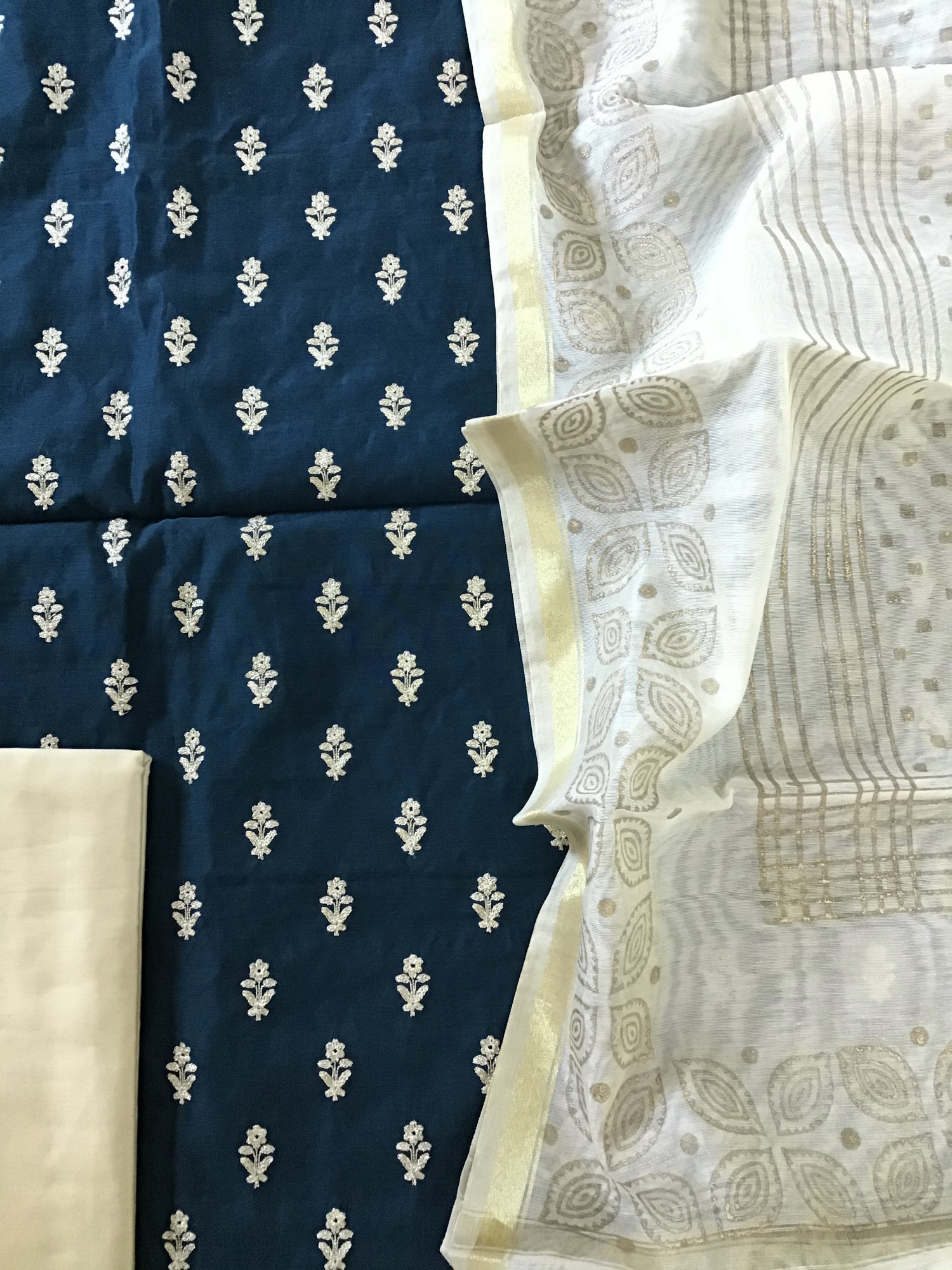 Soft Chanderi Embroidered Suit - Blue