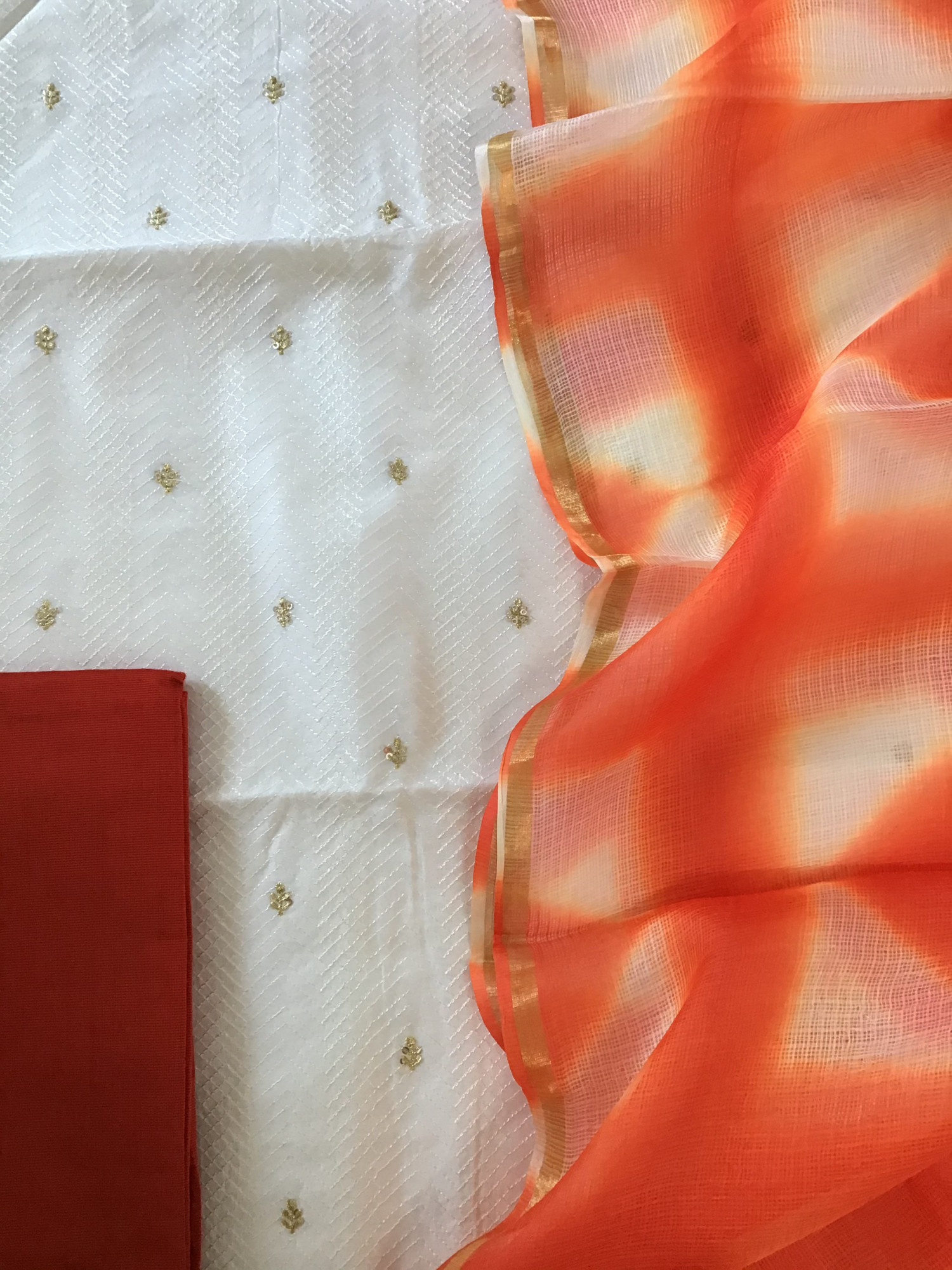 Pure Chanderi Embroidered Suit - White