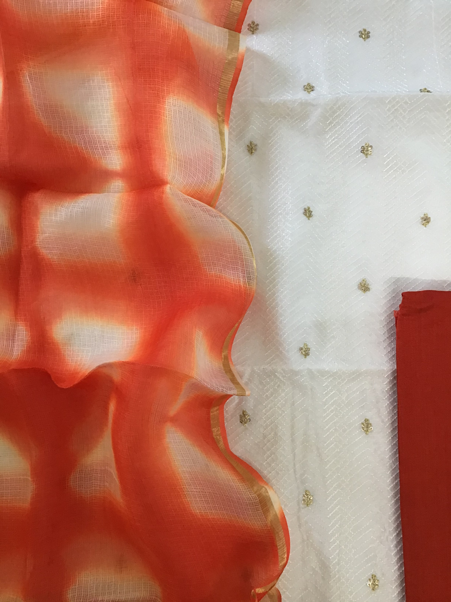 Pure Chanderi Embroidered Suit - White