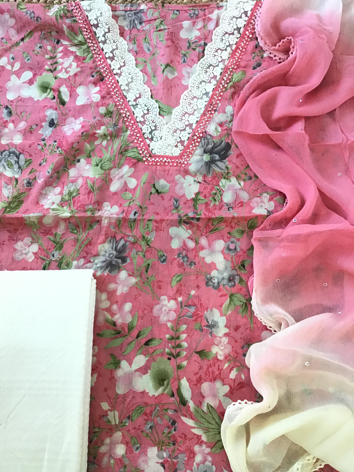 Pure Cotton Printed Embroidered Suit - Pink