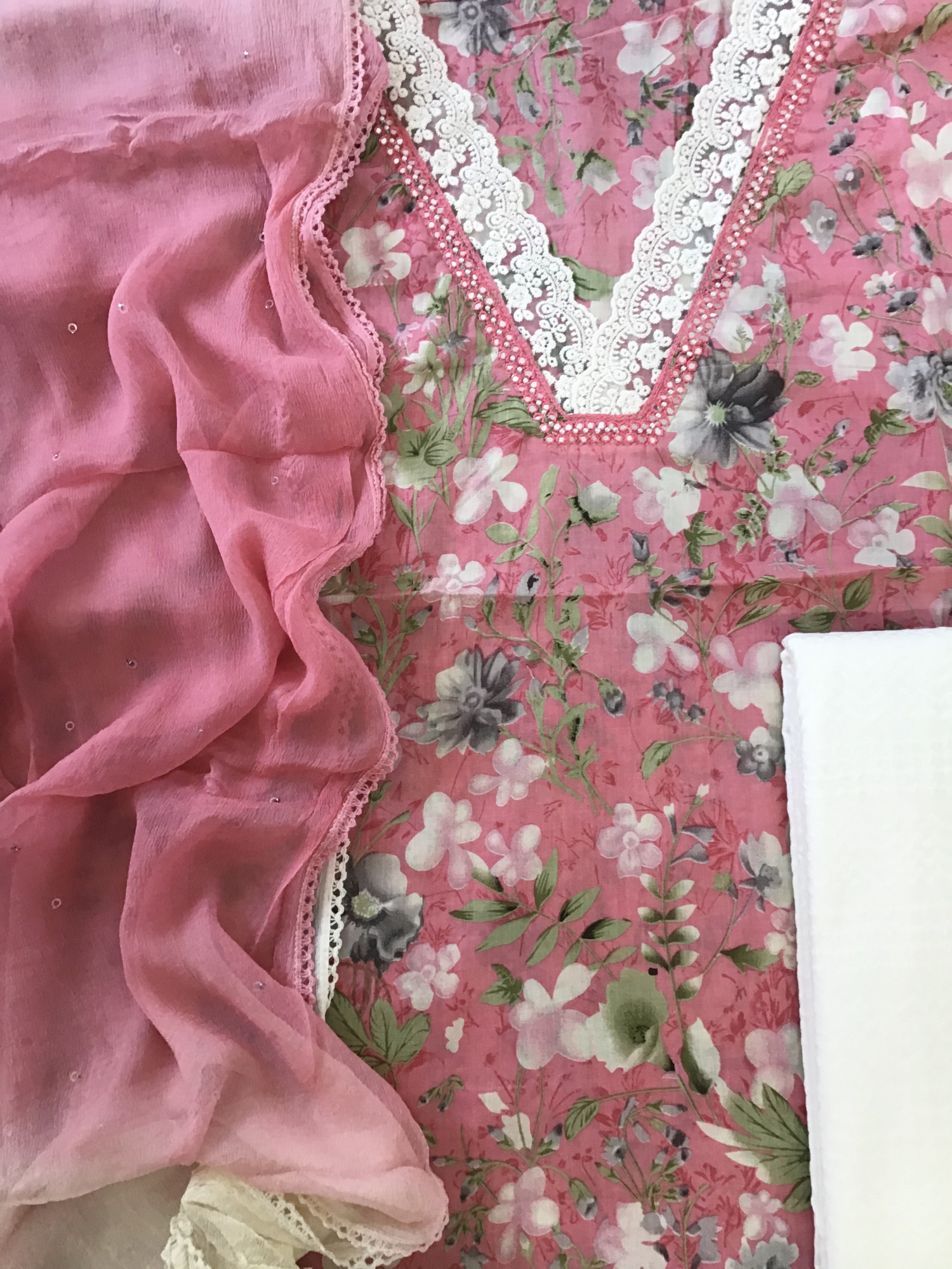 Pure Cotton Printed Embroidered Suit - Pink