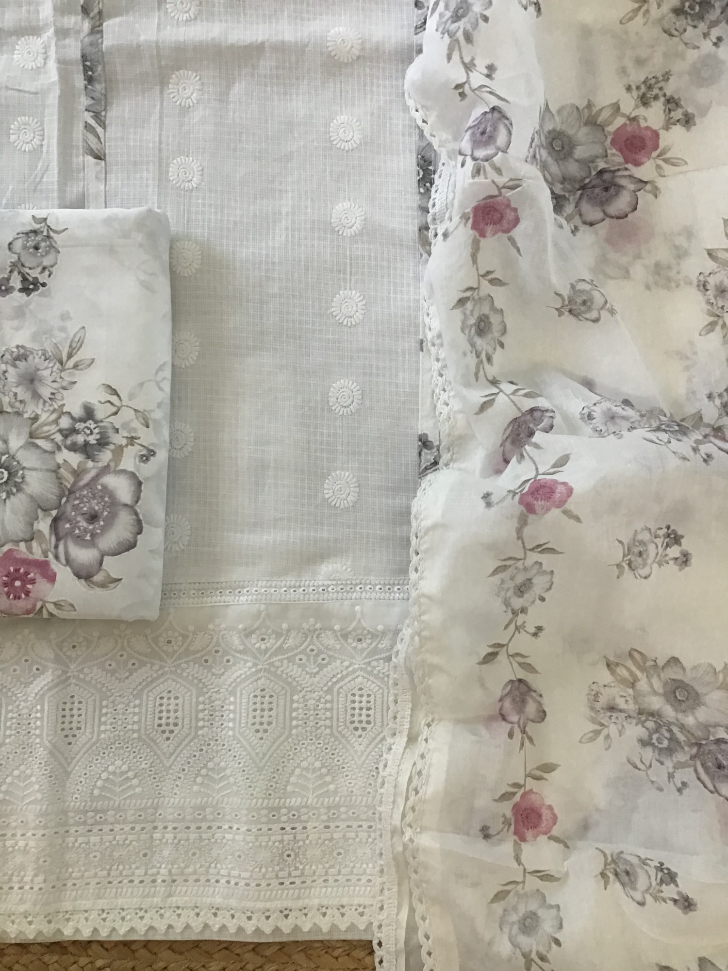 Pure Kota Cotton Embroidered Suit - White