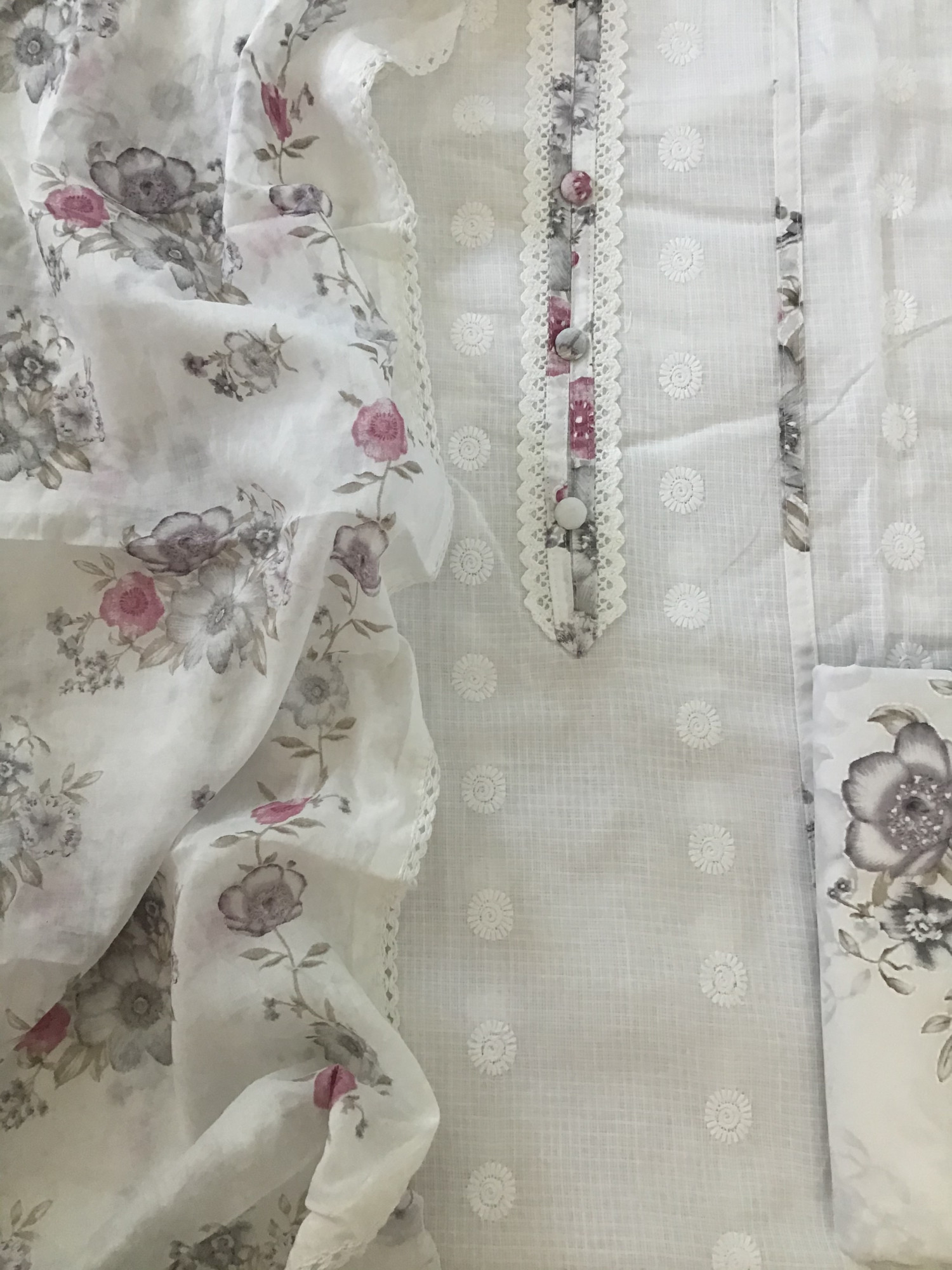 Pure Kota Cotton Embroidered Suit - White