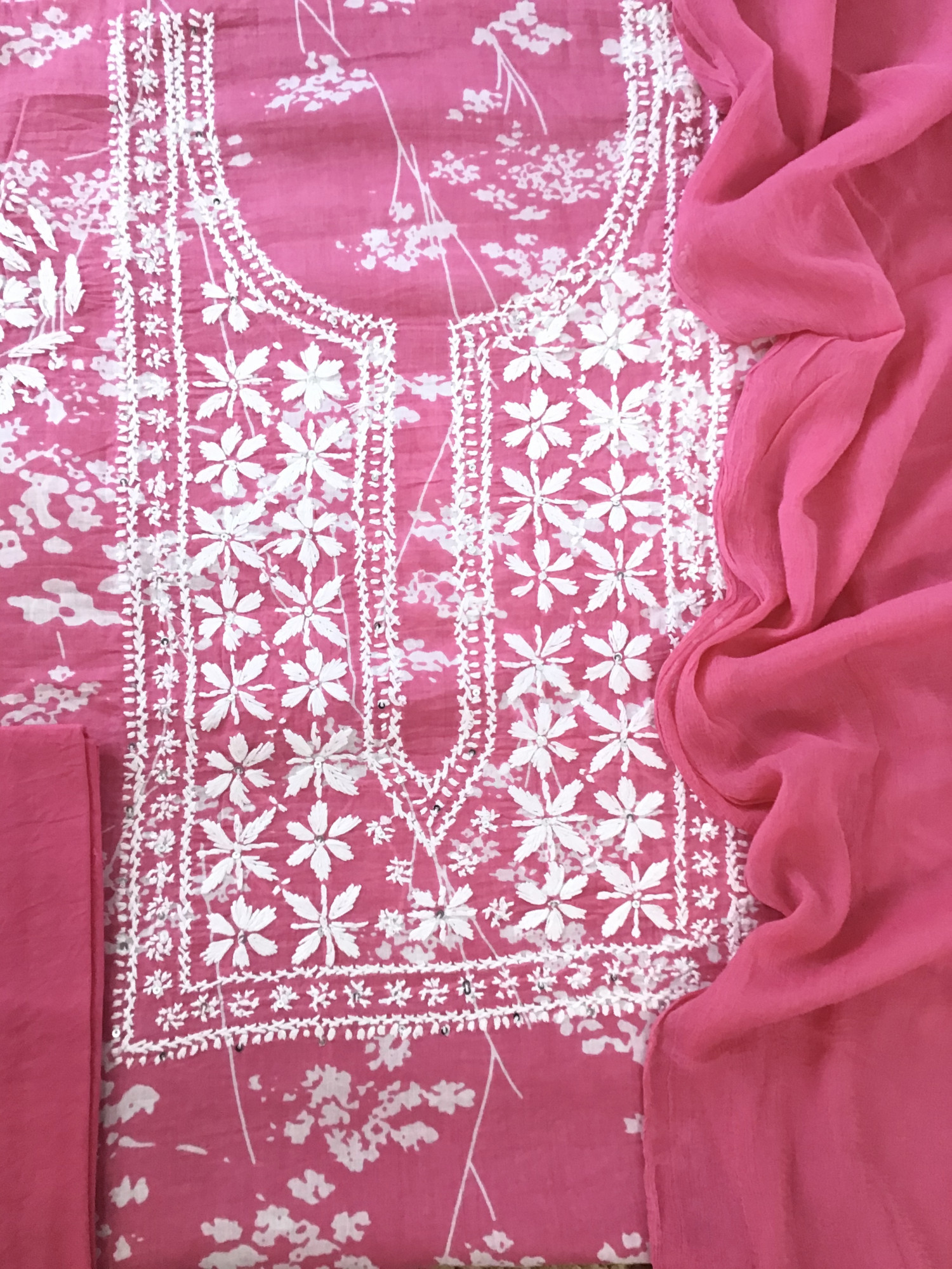 Pure Cotton Printed Embroidered Suit - Pink