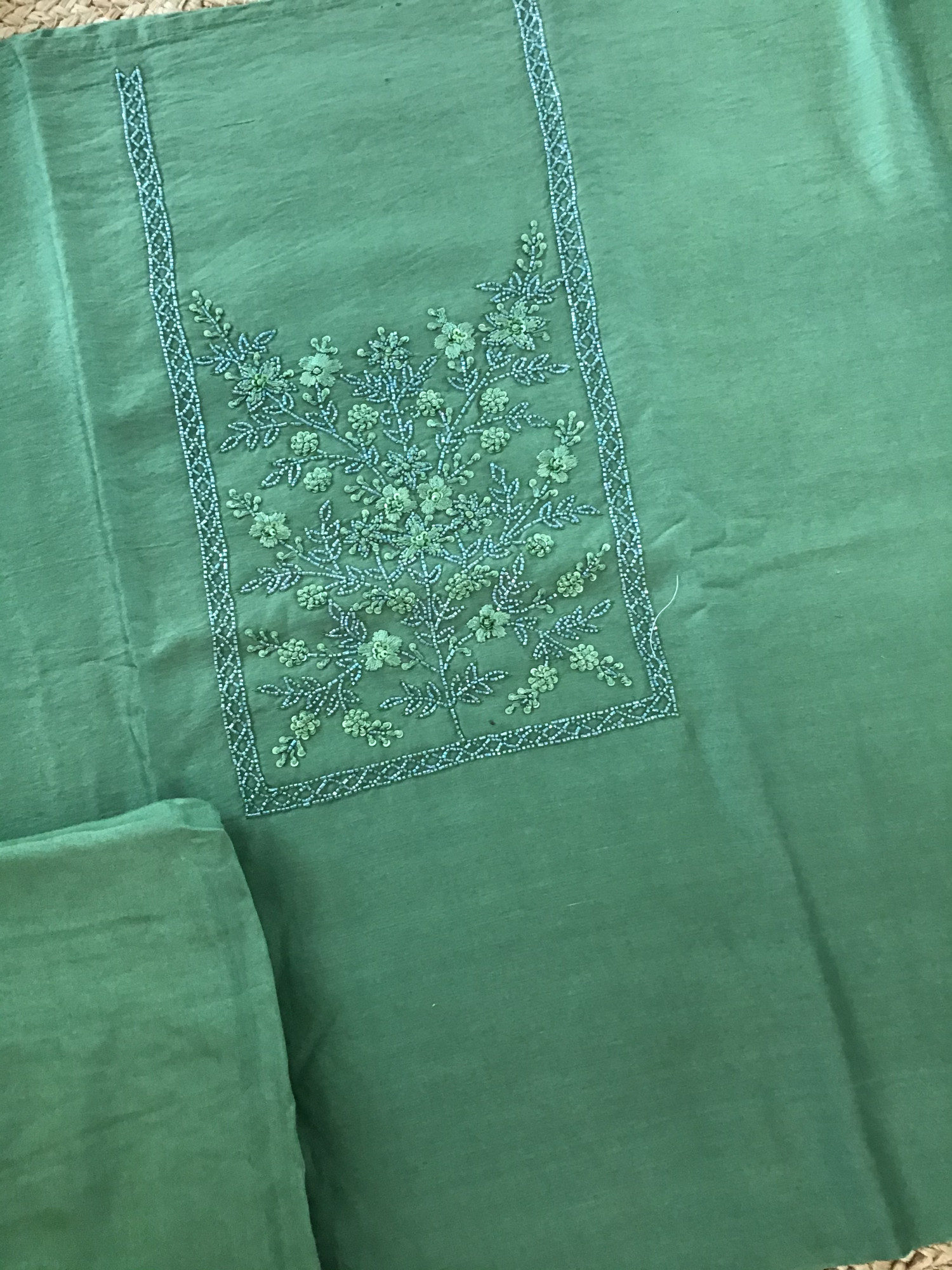 Pure Chanderi Silk Embroidered Suit - Green