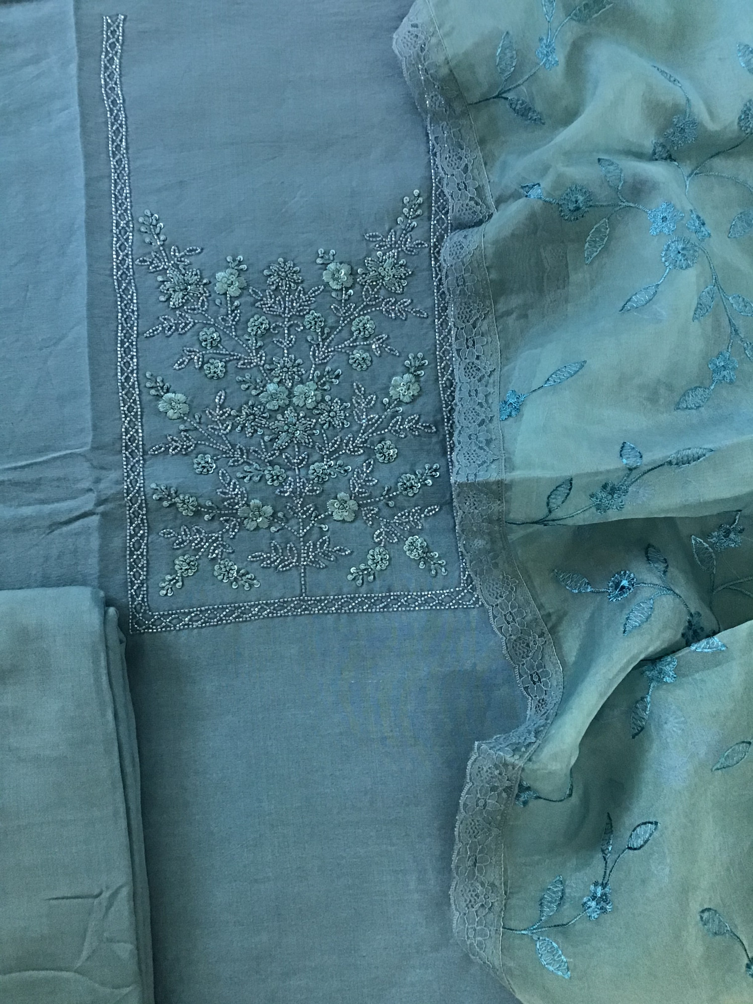 Pure Chanderi Silk Embroidered Suit - Blue