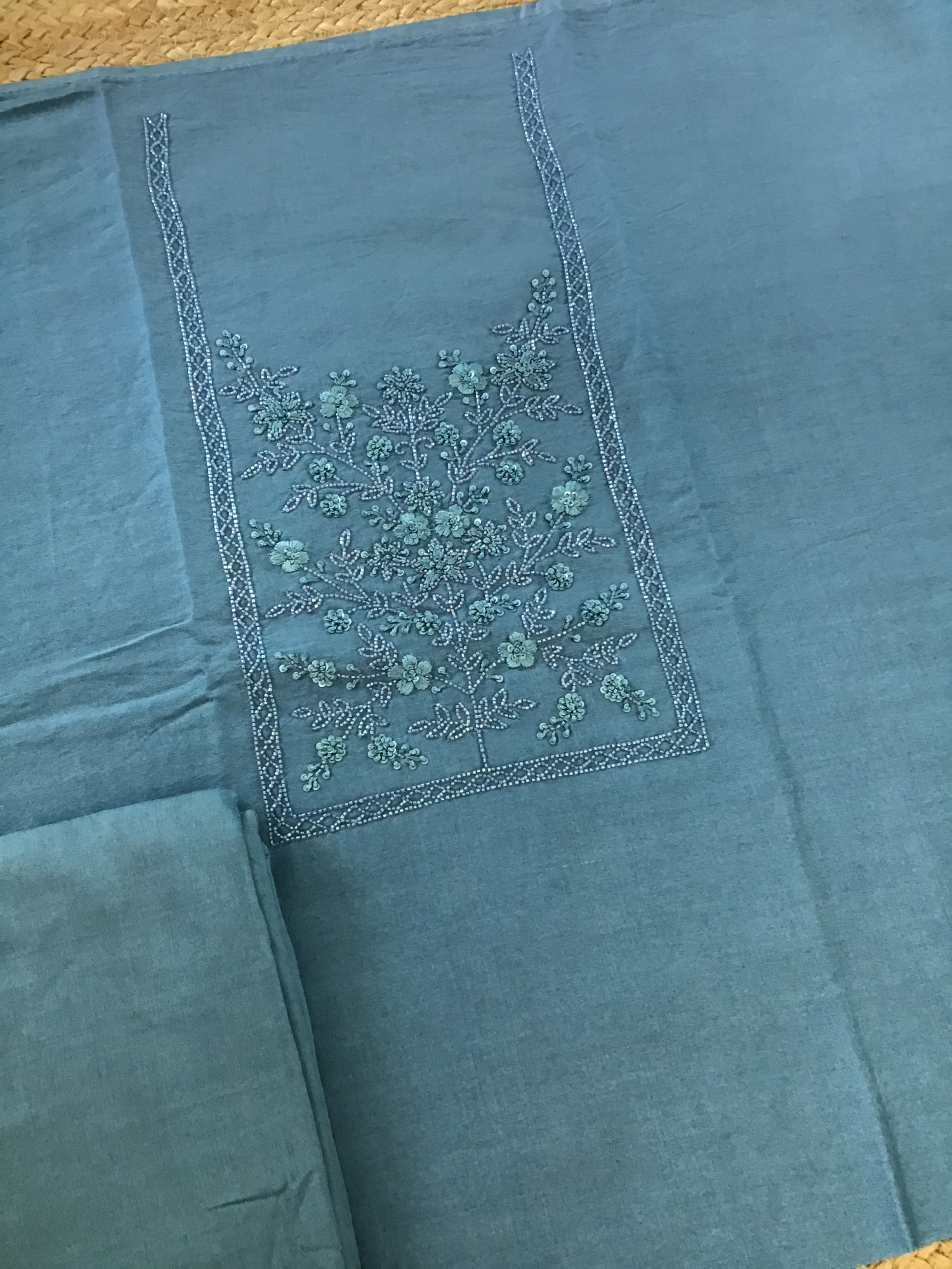 Pure Chanderi Silk Embroidered Suit - Blue