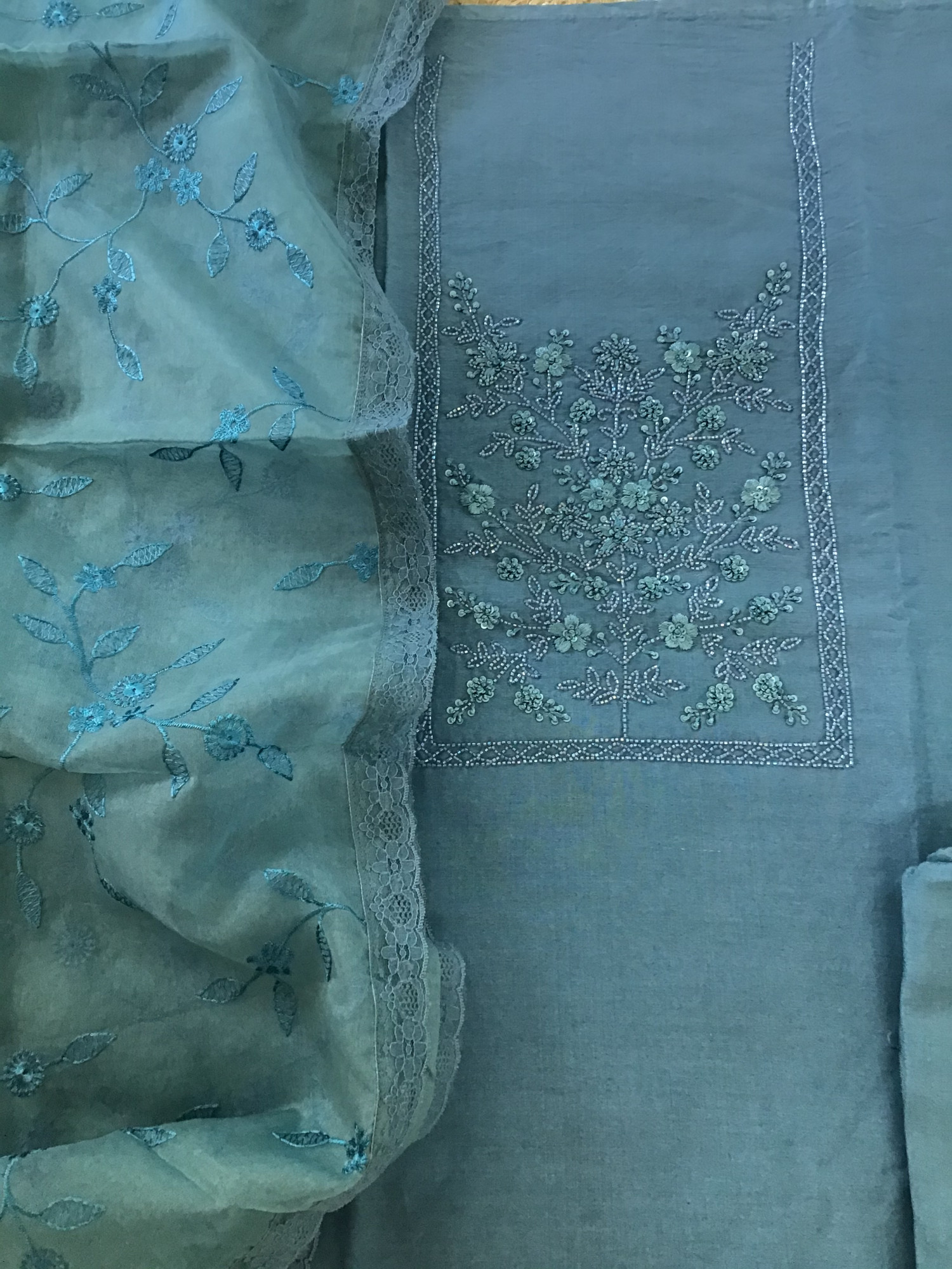Pure Chanderi Silk Embroidered Suit - Blue