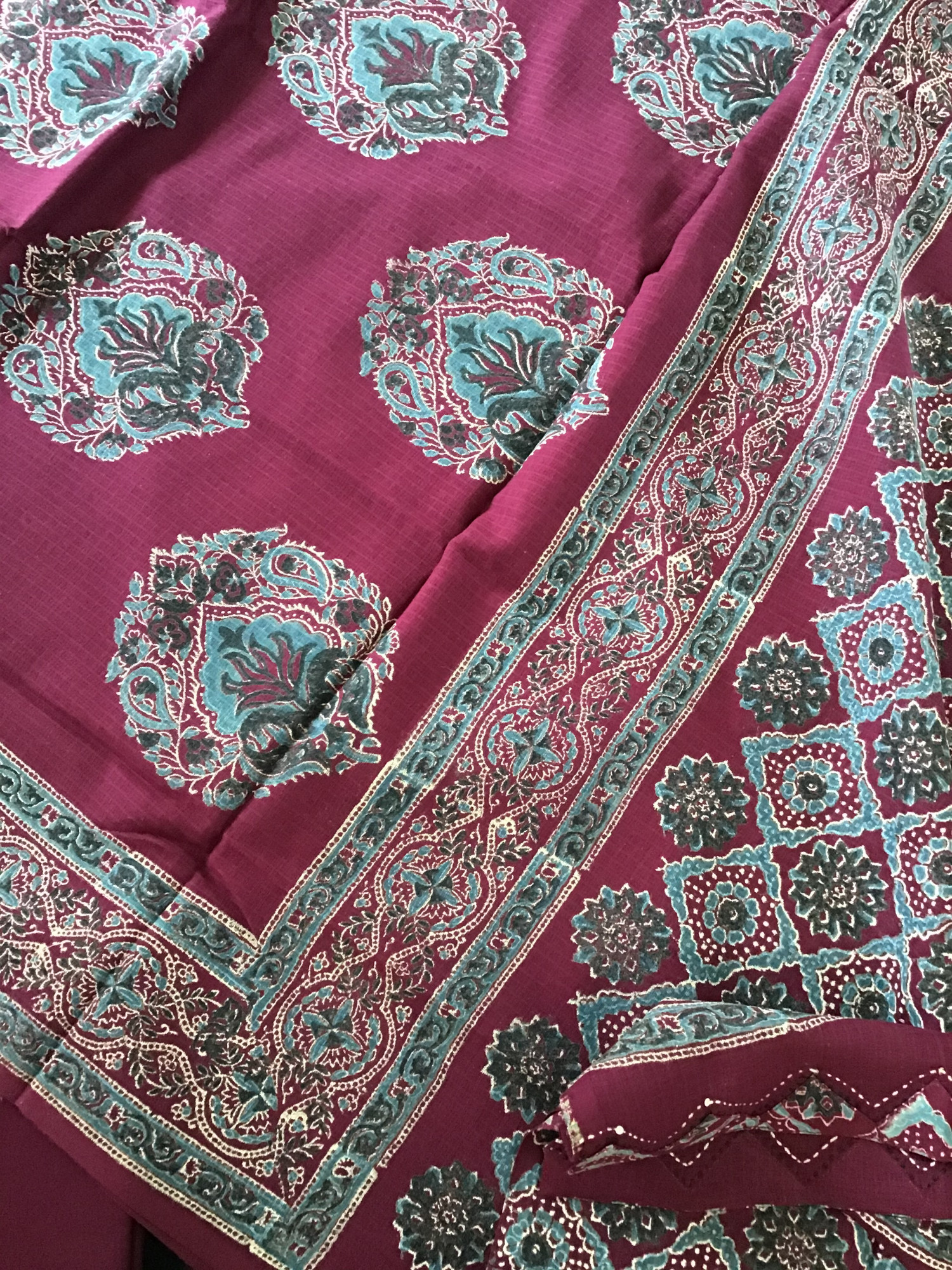 Pure Cotton Printed Embroidered Suit - BlackMaroon