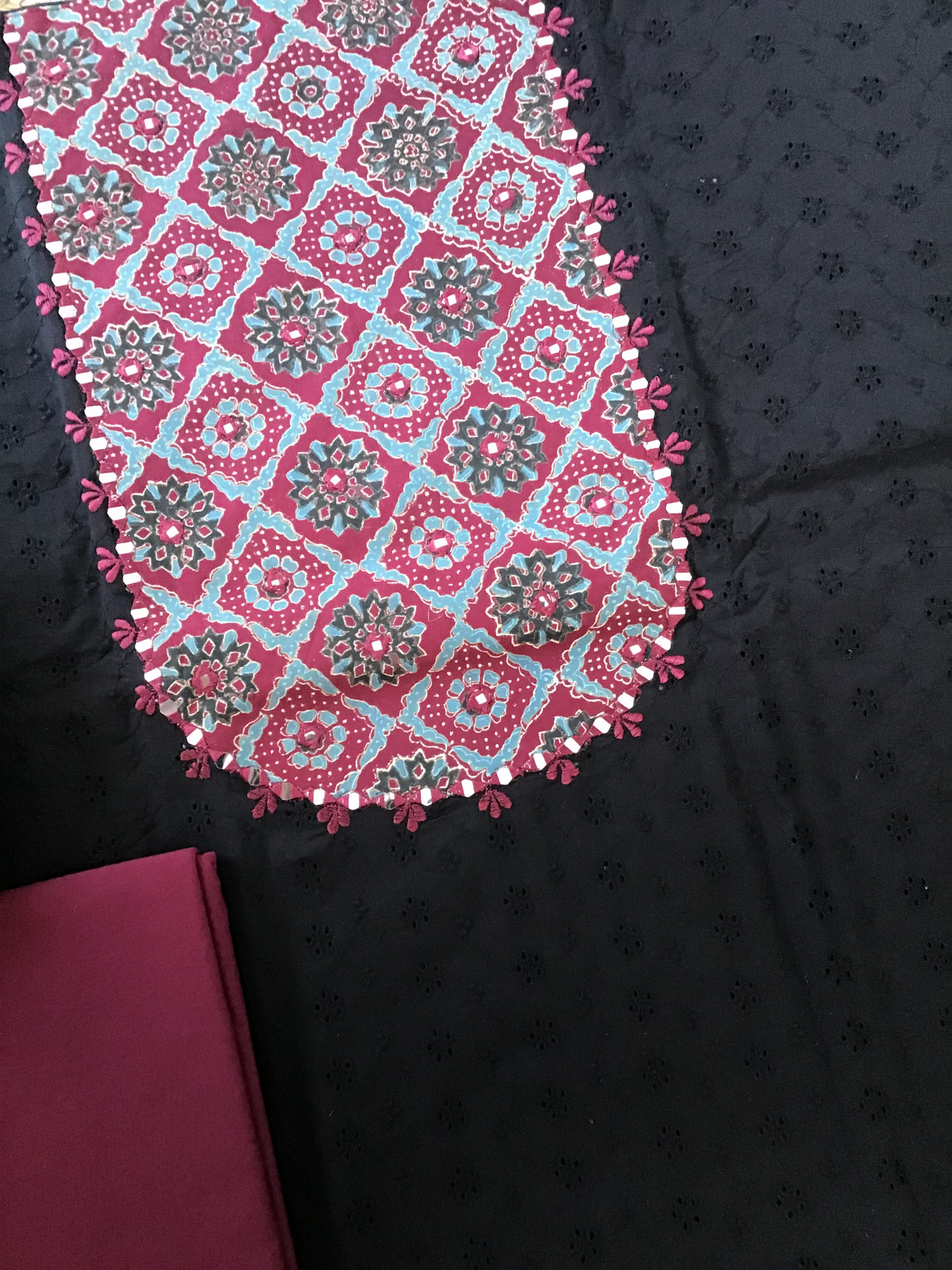 Pure Cotton Printed Embroidered Suit - BlackMaroon