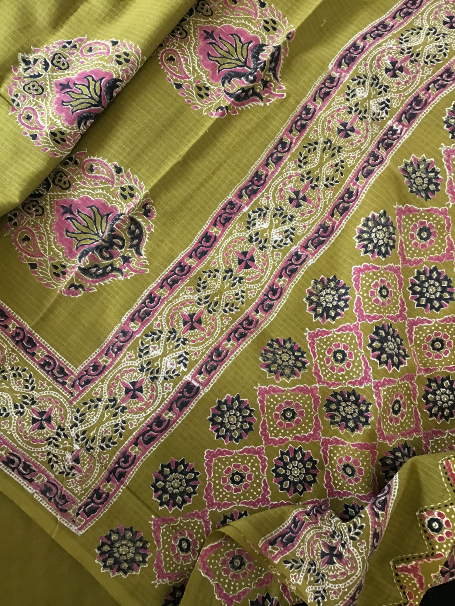 Pure Cotton Printed Embroidered Suit - BlackYellow