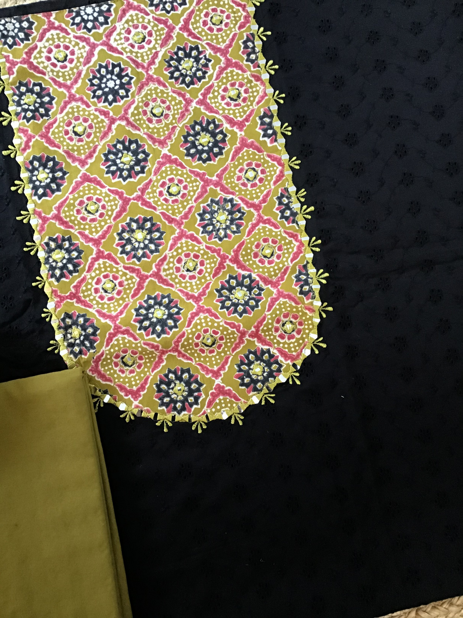 Pure Cotton Printed Embroidered Suit - BlackYellow