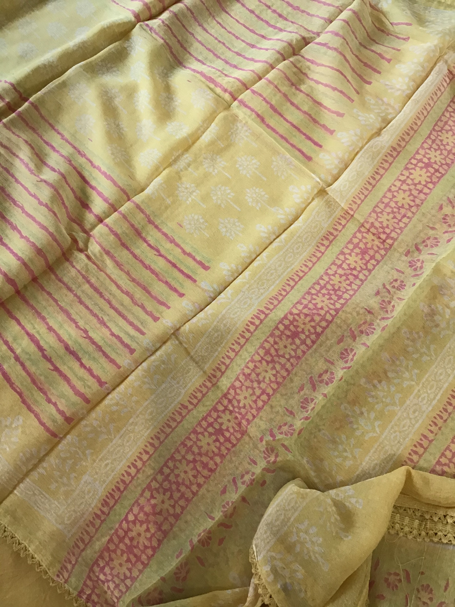 Pure Kota Cotton Printed Embroidered Suit - Yellow