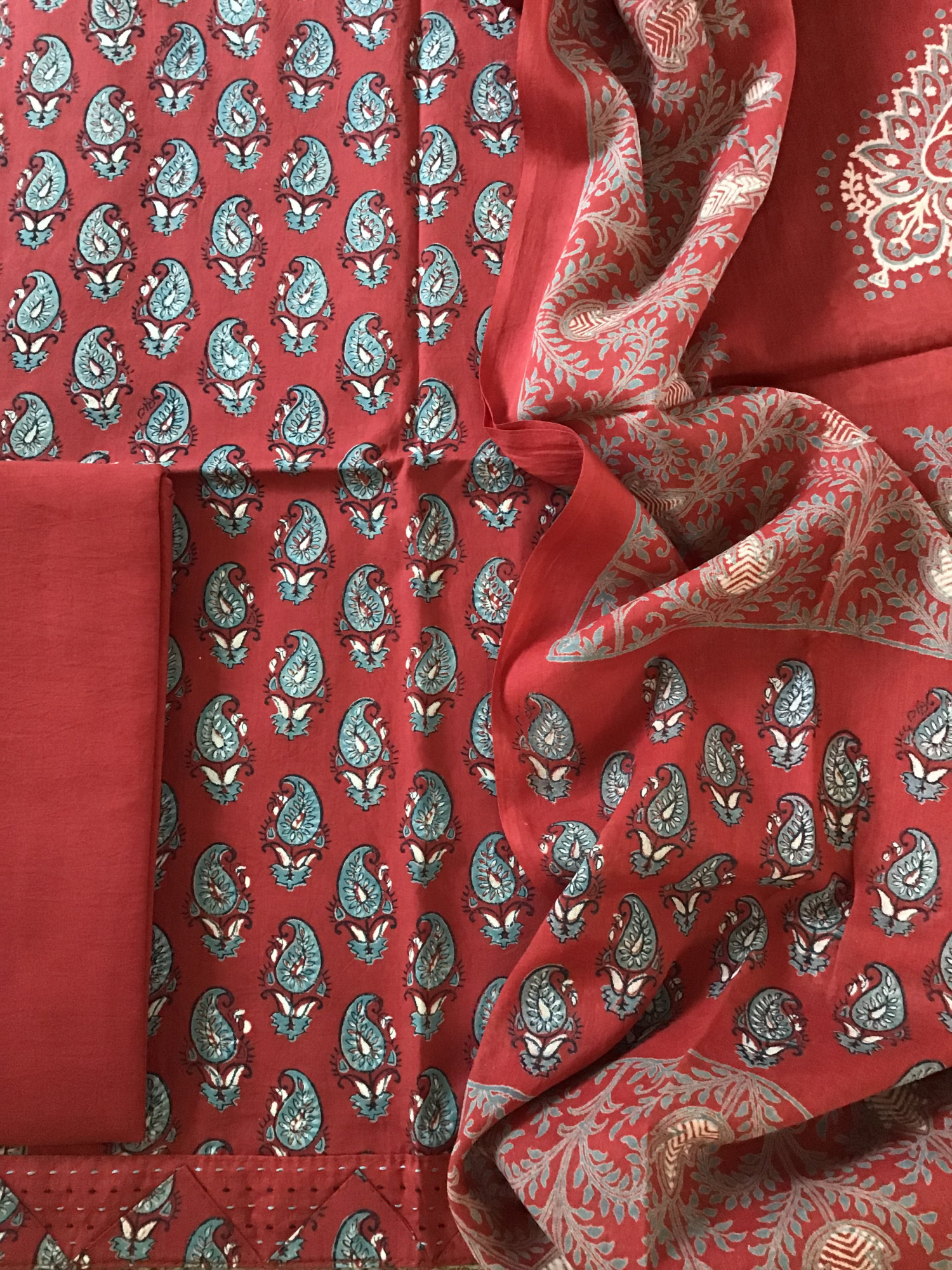 Pure Cotton Printed Suit - Red