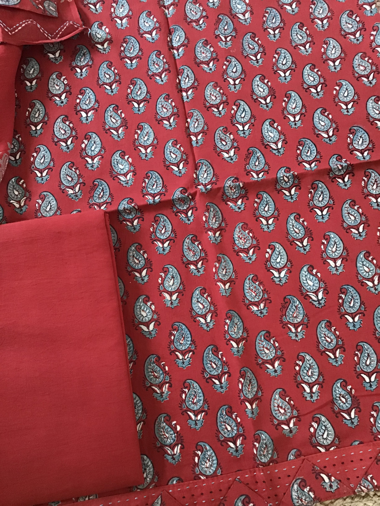 Pure Cotton Printed Suit - Red