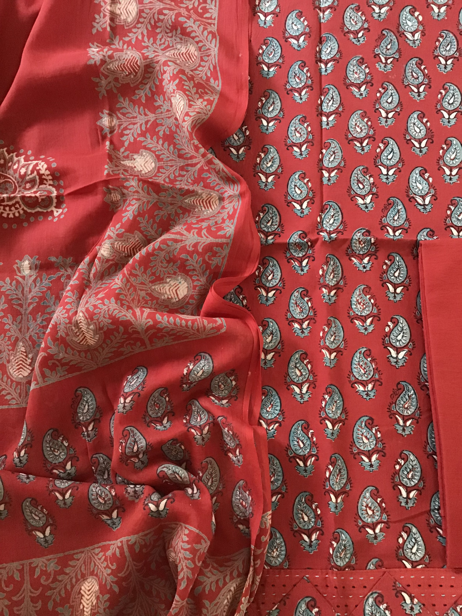 Pure Cotton Printed Suit - Red