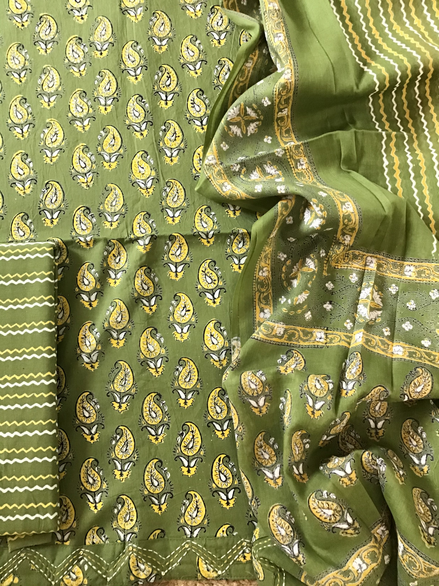 Pure Cotton Printed Suit - Green