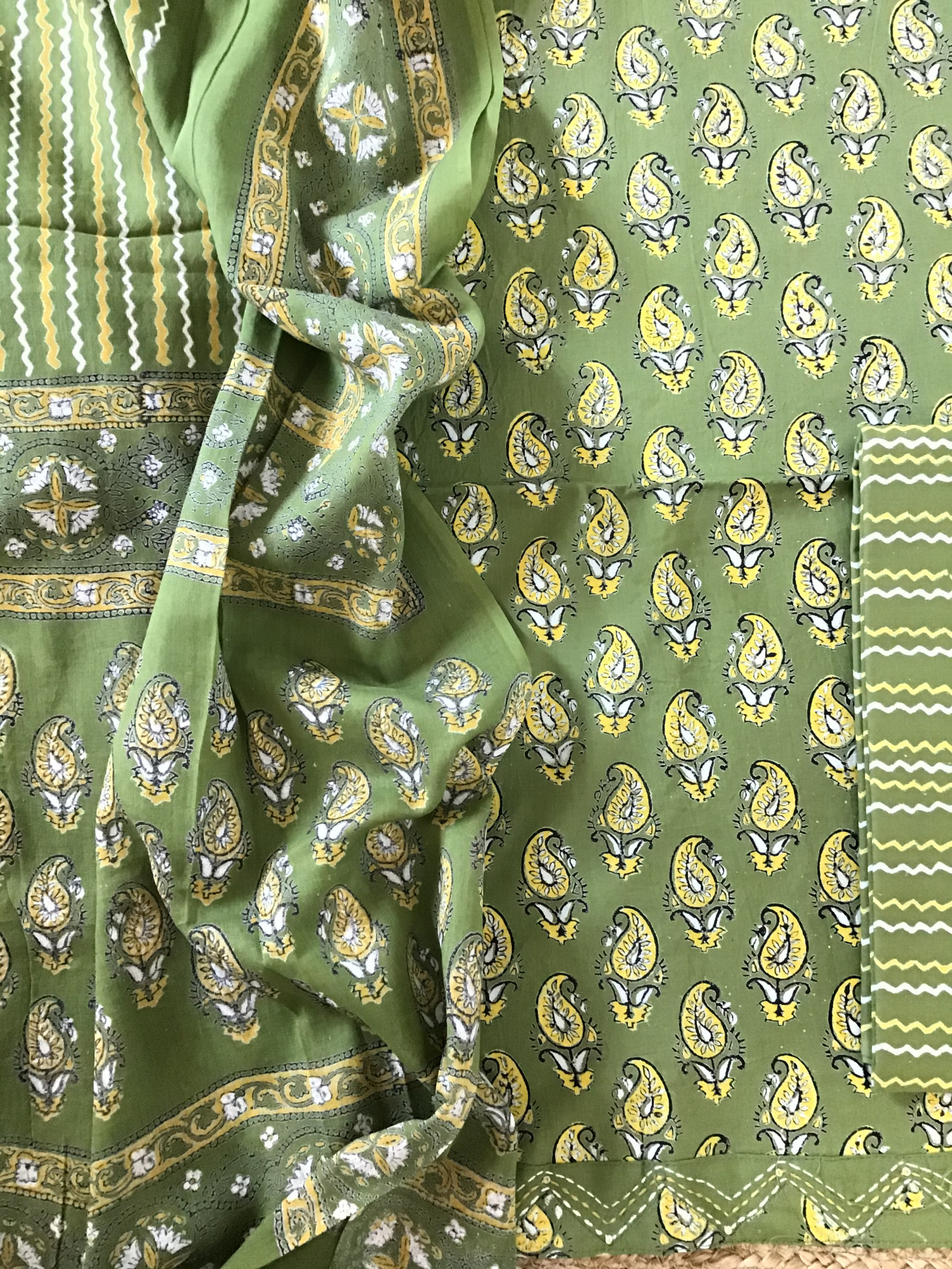 Pure Cotton Printed Suit - Green