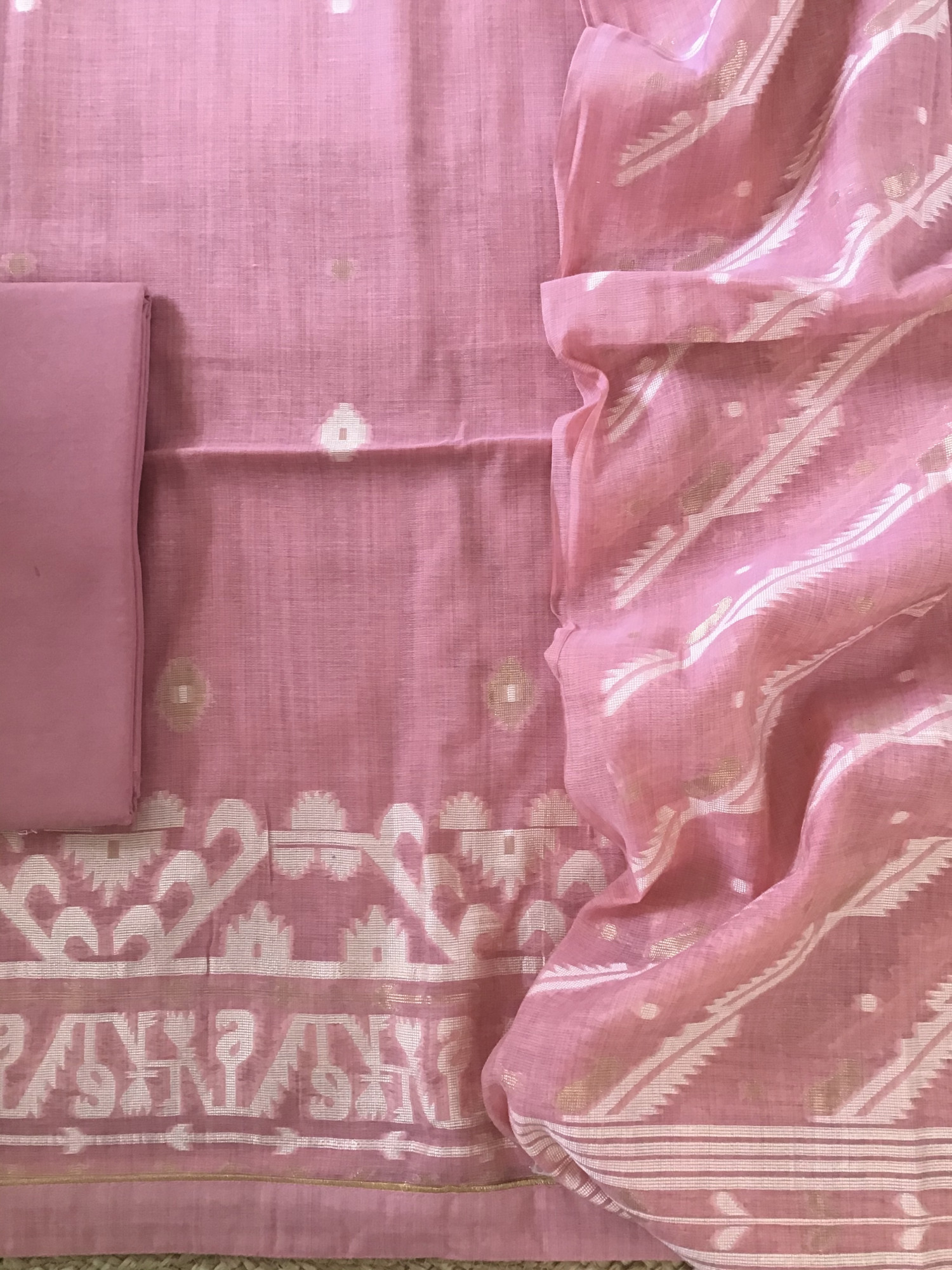 Soft Slub Chanderi Jamdani Weaved Suit - Pink