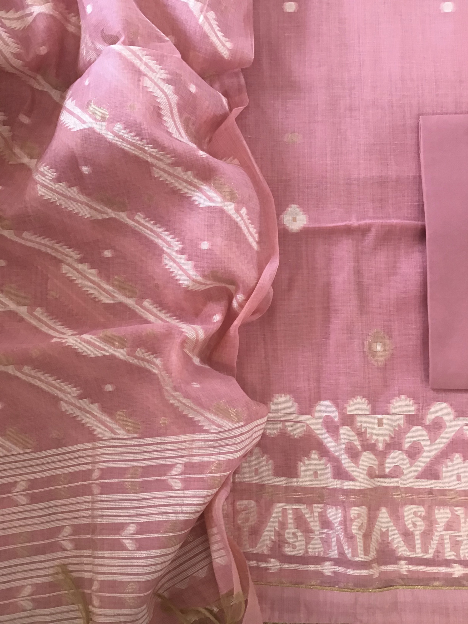 Soft Slub Chanderi Jamdani Weaved Suit - Pink