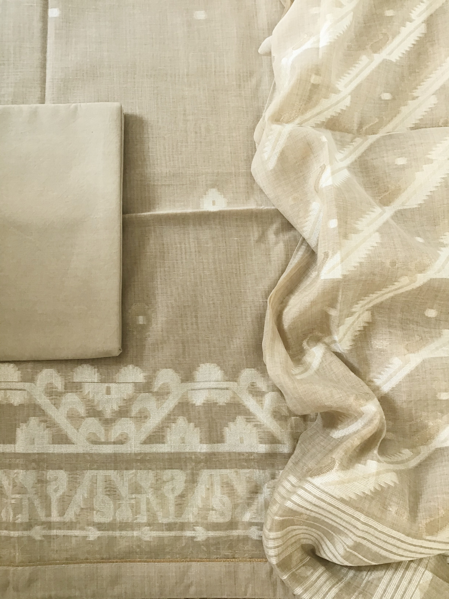 Soft Slub Chanderi Jamdani Weaved Suit - Brown