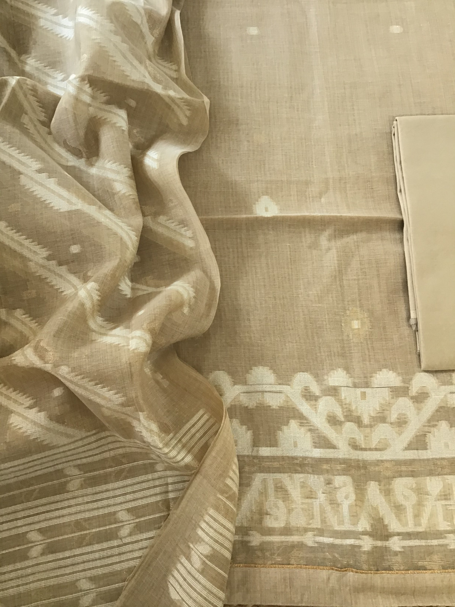 Soft Slub Chanderi Jamdani Weaved Suit - Brown