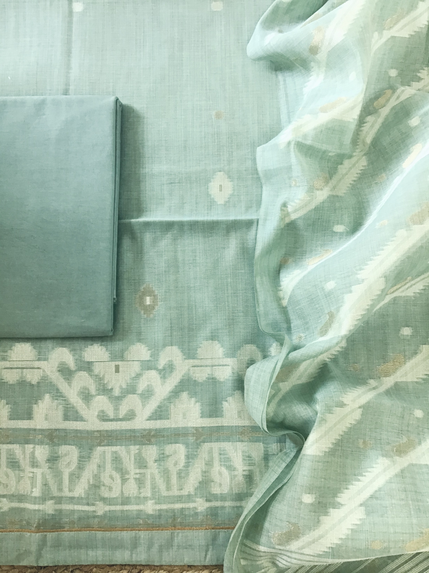 Soft Slub Chanderi Jamdani Weaved Suit - Blue