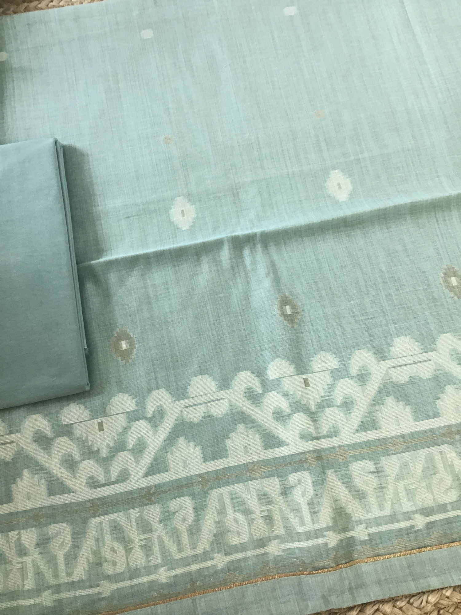 Soft Slub Chanderi Jamdani Weaved Suit - Blue