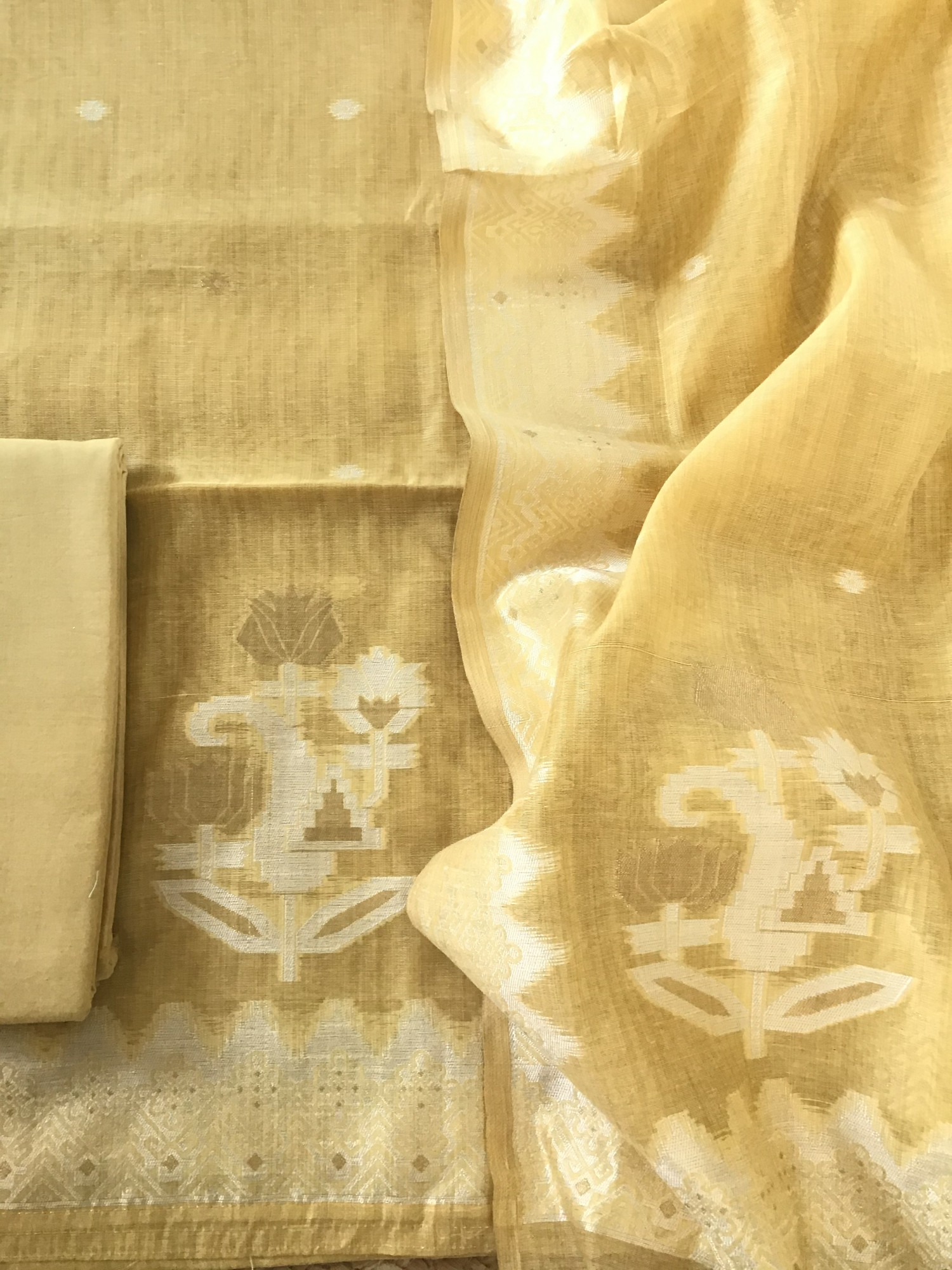 Soft Slub Chanderi Jamdani Weaved Suit - Yellow