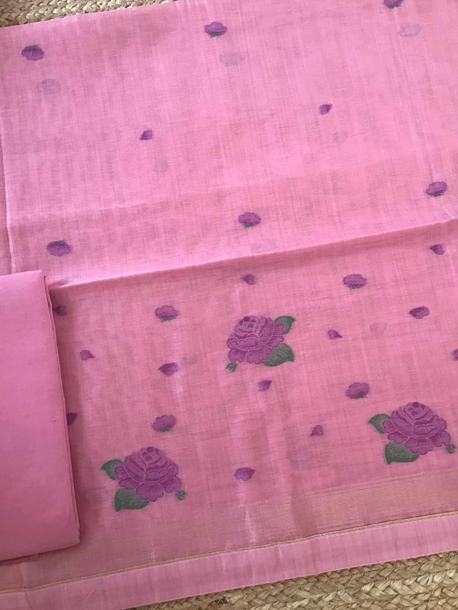 Soft Slub Chanderi Jamdani Weaved Suit - Pink